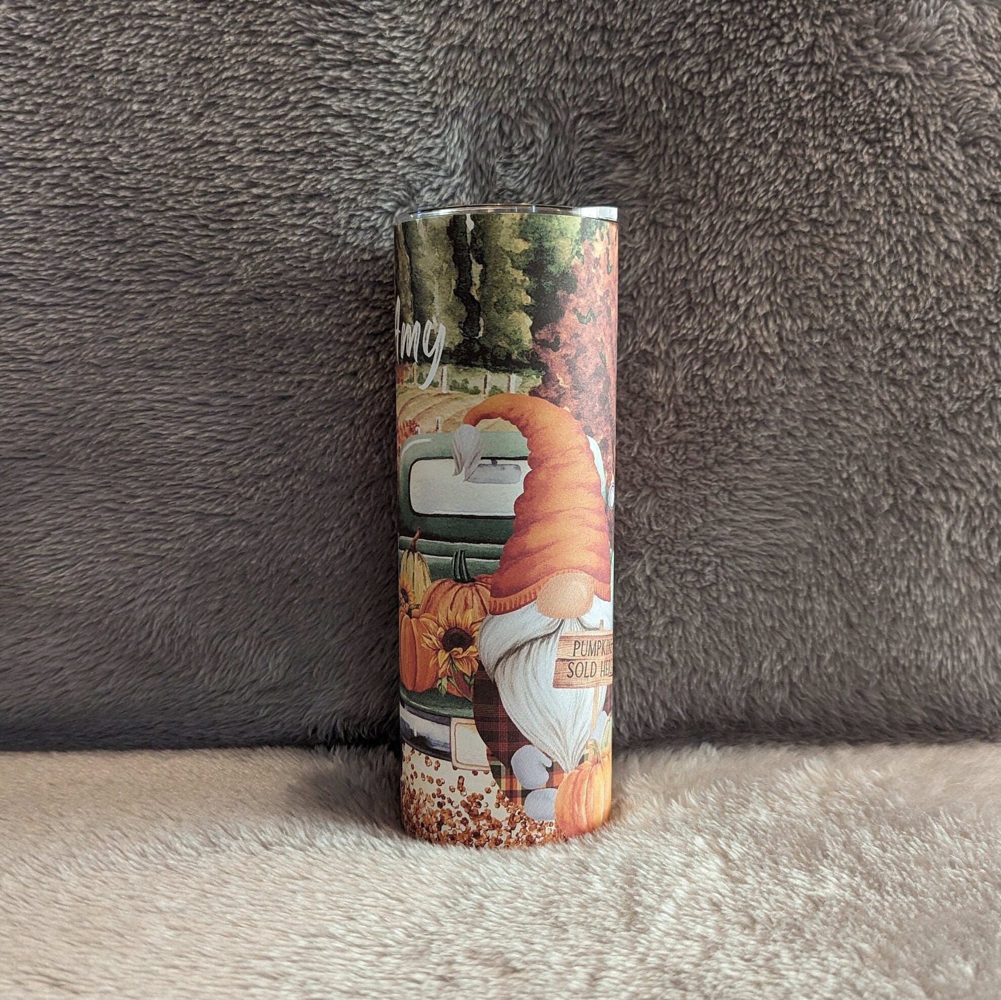 Fall Gnome Tumbler Personalized, Gnome Cup With Name, Gnome Gift, Fall Gift, 20oz Gnome Tumbler With A Reusable Straw, Fall Tumbler