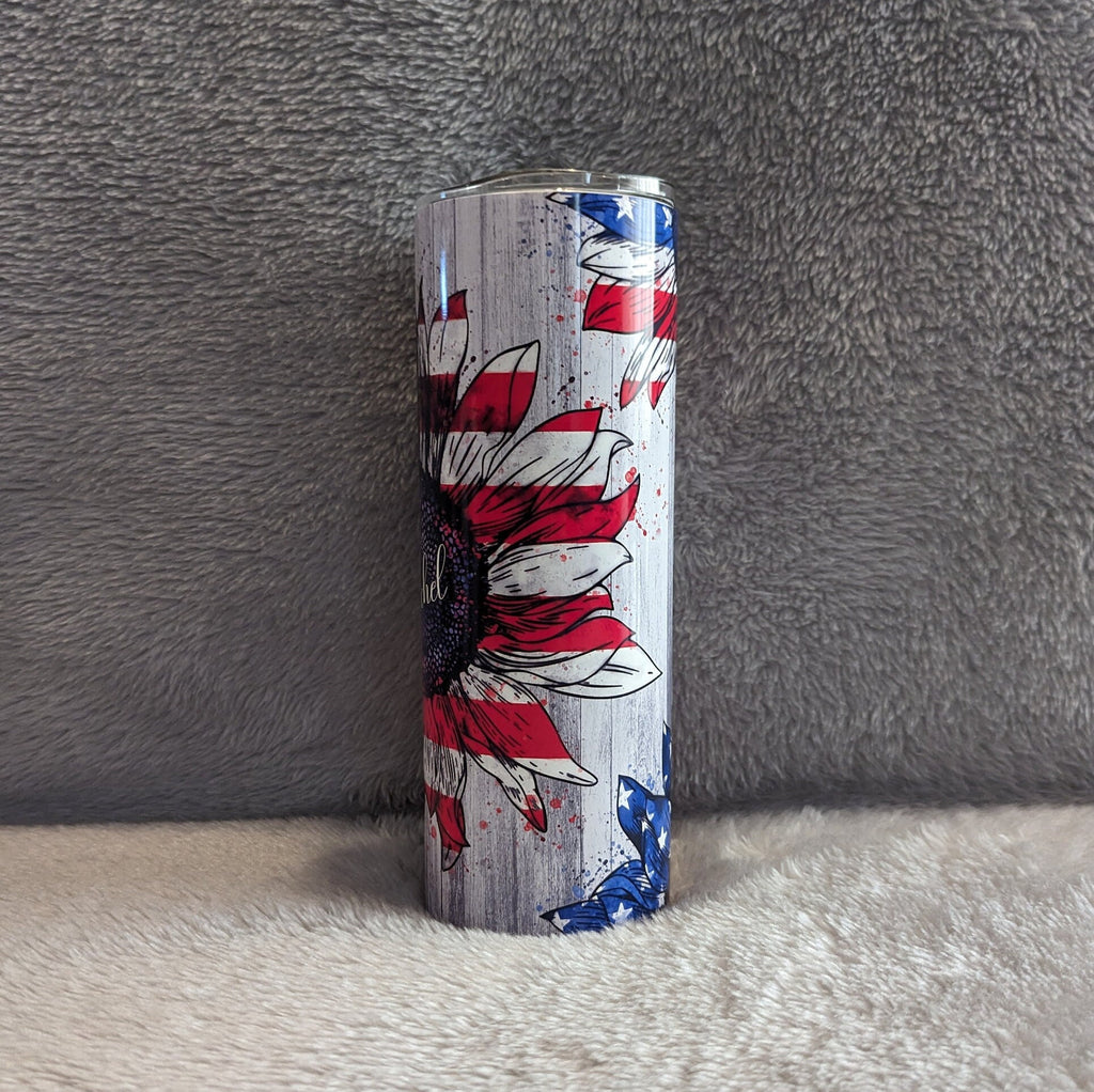Patriotic Sunflower Tumbler Personalized, Patriotic Sunflower Cup With Name, Patriotic Flower Gift, Gift For Her, Hot Or Cold Drinkware