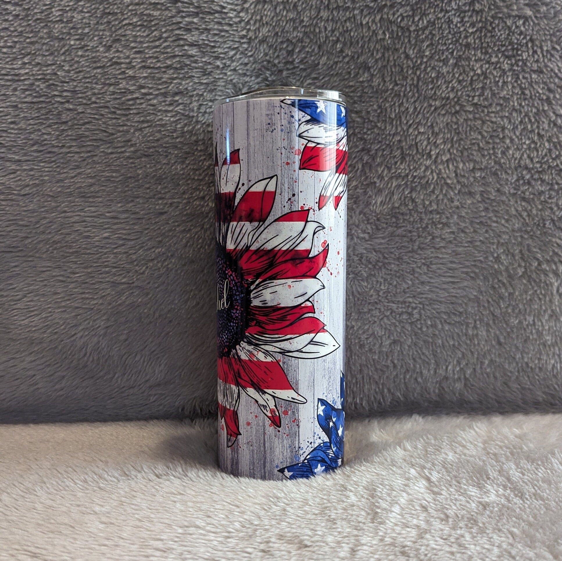 Patriotic Sunflower Tumbler Personalized, Patriotic Sunflower Cup With Name, Patriotic Flower Gift, Gift For Her, Hot Or Cold Drinkware