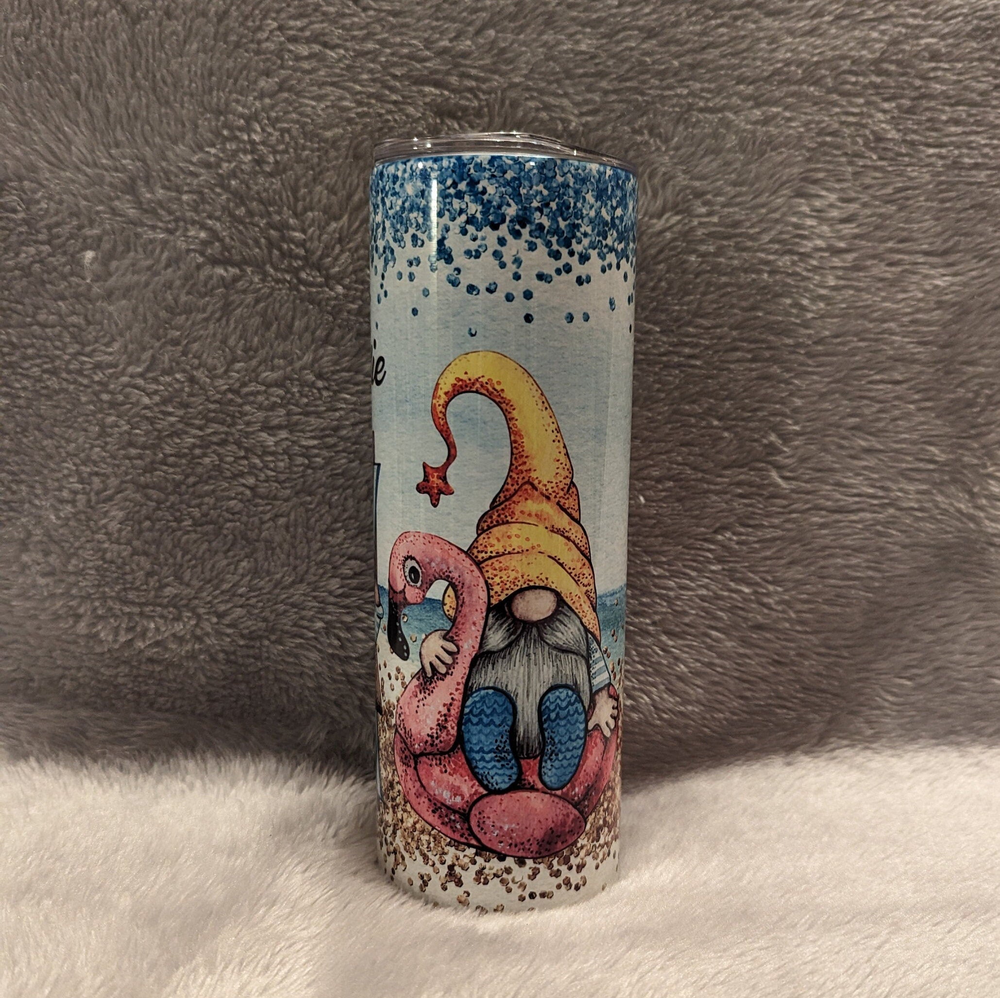 Beach Gnome Tumbler With Three Gnomes Relaxing On The Beach, Gift For Beach Lover, Beach Gnome Cup, Personalized Gnome Tumbler, 20oz Tumbler