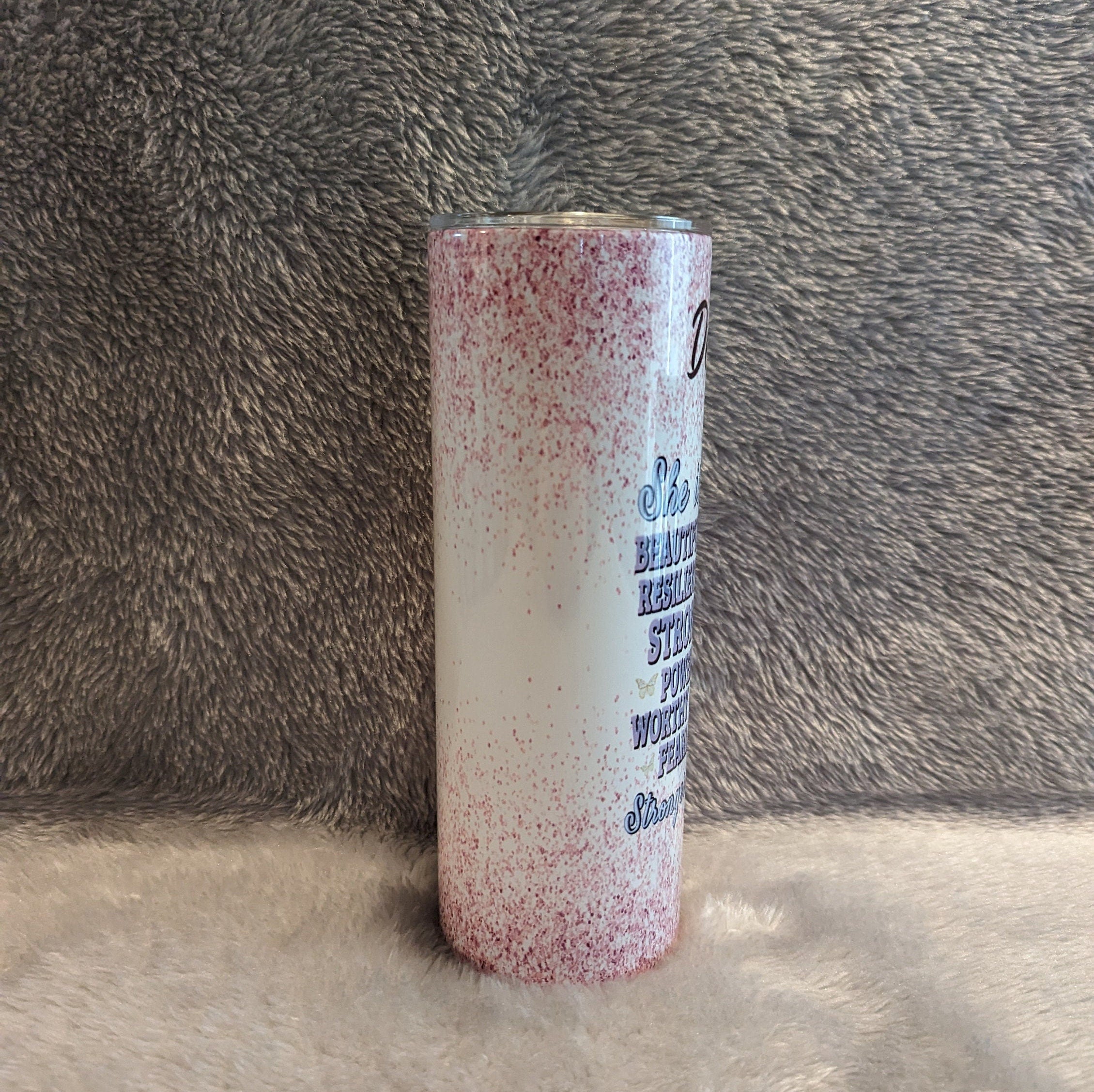 She Is Beautiful Tumbler With Beautiful Words, Empowering Inspirational Woman Tumbler, Stronger Than The Storm, Can Be Personalized