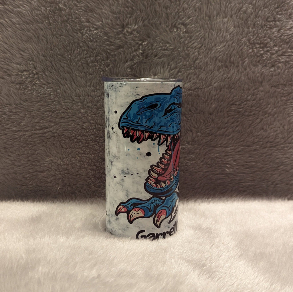 Kids Blue Dinosaur Tumbler 15oz With Reusable Straw, Can Be Personalized
