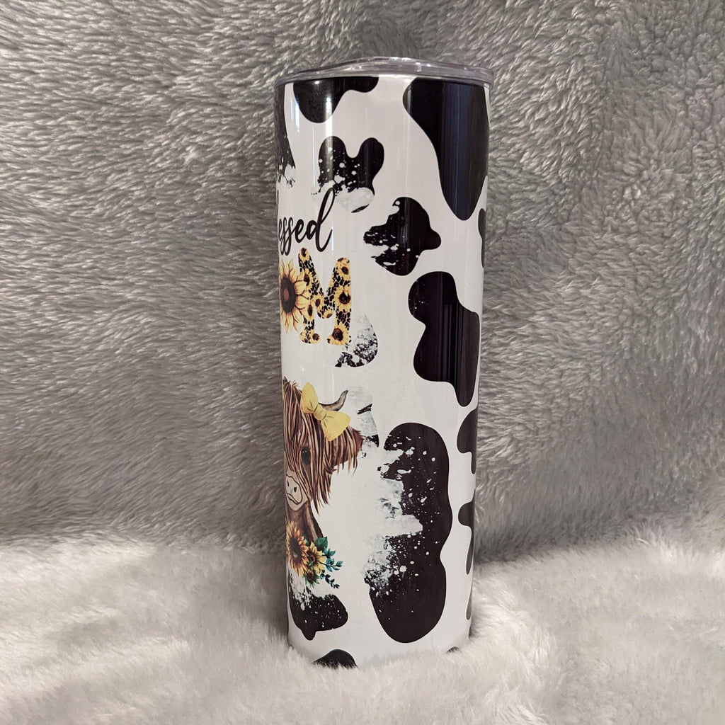 Blessed Mom Cow Tumbler  20oz With Reusable Straw