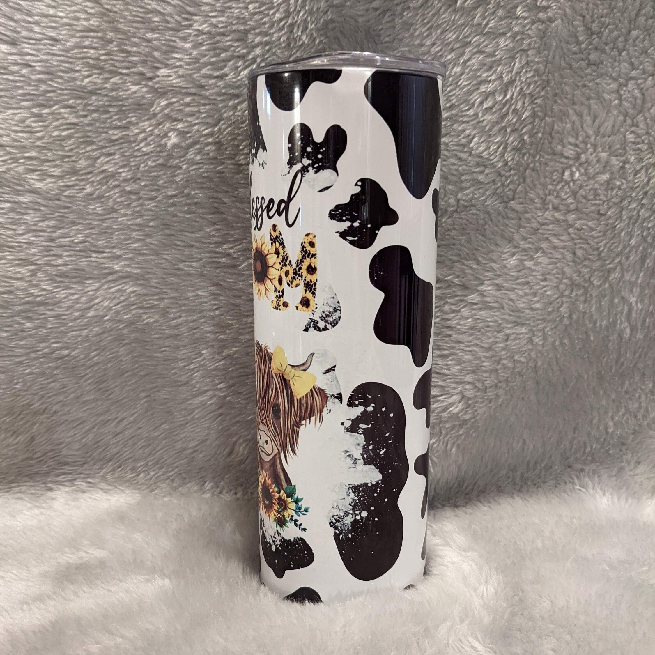 Blessed Mom Cow Tumbler  20oz With Reusable Straw