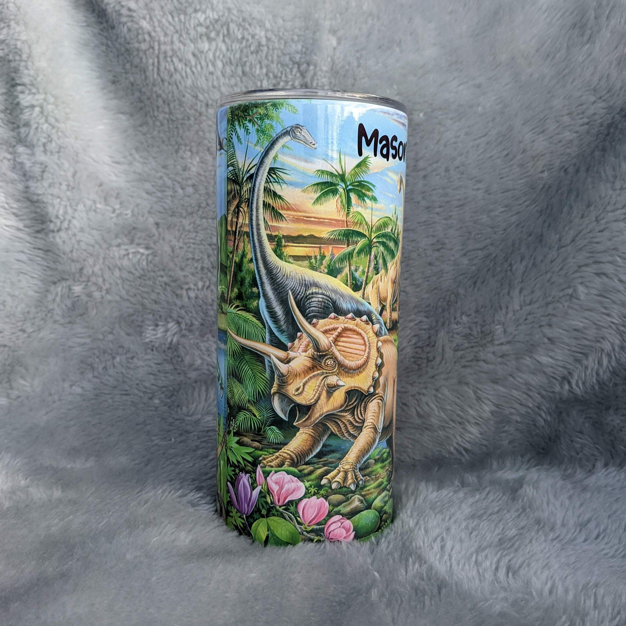 Kids Dinosaur Tumbler With Reusable Plastic Straw, Dinosaur Tumbler, Dinosaur Theme, Kids Personalized Tumbler, 15oz tumbler, Insulated Cup