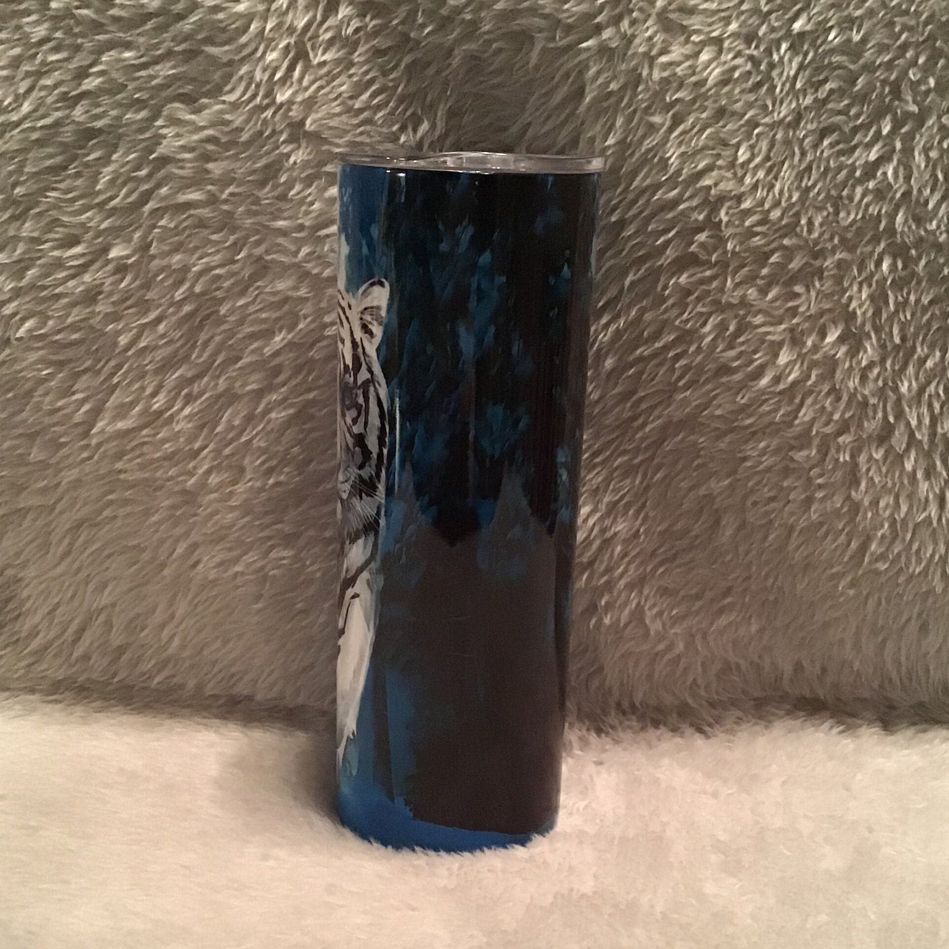 White Tiger Tumbler 20oz With Reusable Straw, Can Be Personalized