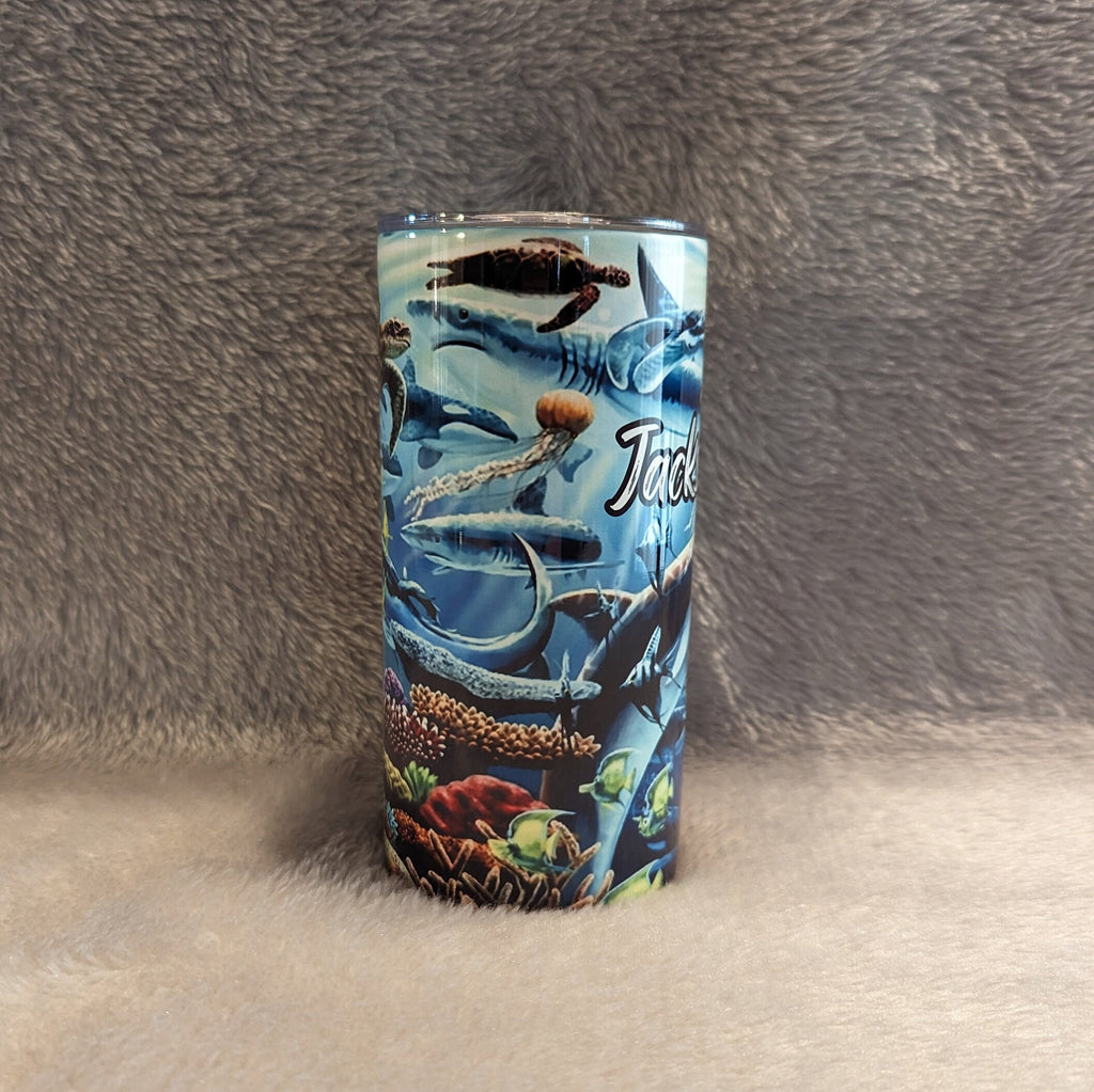 Colorful Kids Tumbler with Dolphins Sea Turtles Sharks, and More, Fun Drinkware for Little Explorers! Dolphin Cup With Name