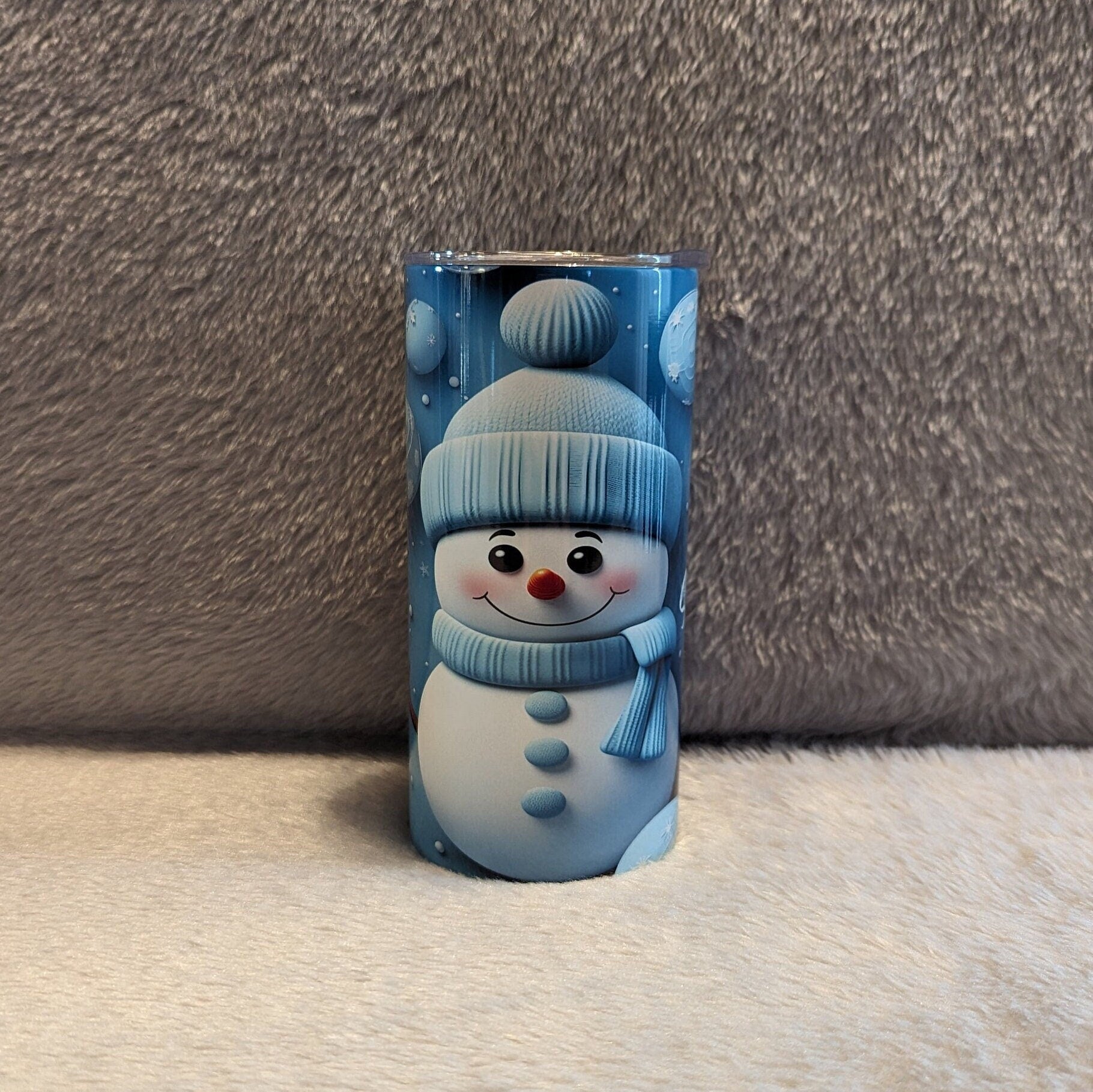Cute Kids Snowman Tumbler With A Snowman Wearing His Winter Hat and Scarf, Great Stocking Stuffer, Includes Lid And Straw