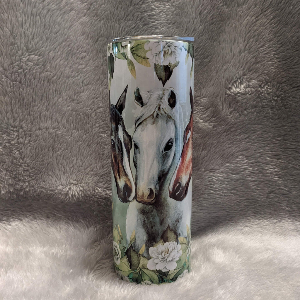 Floral Horse Tumbler 20oz With Reusable Straw, Can Be Personalized