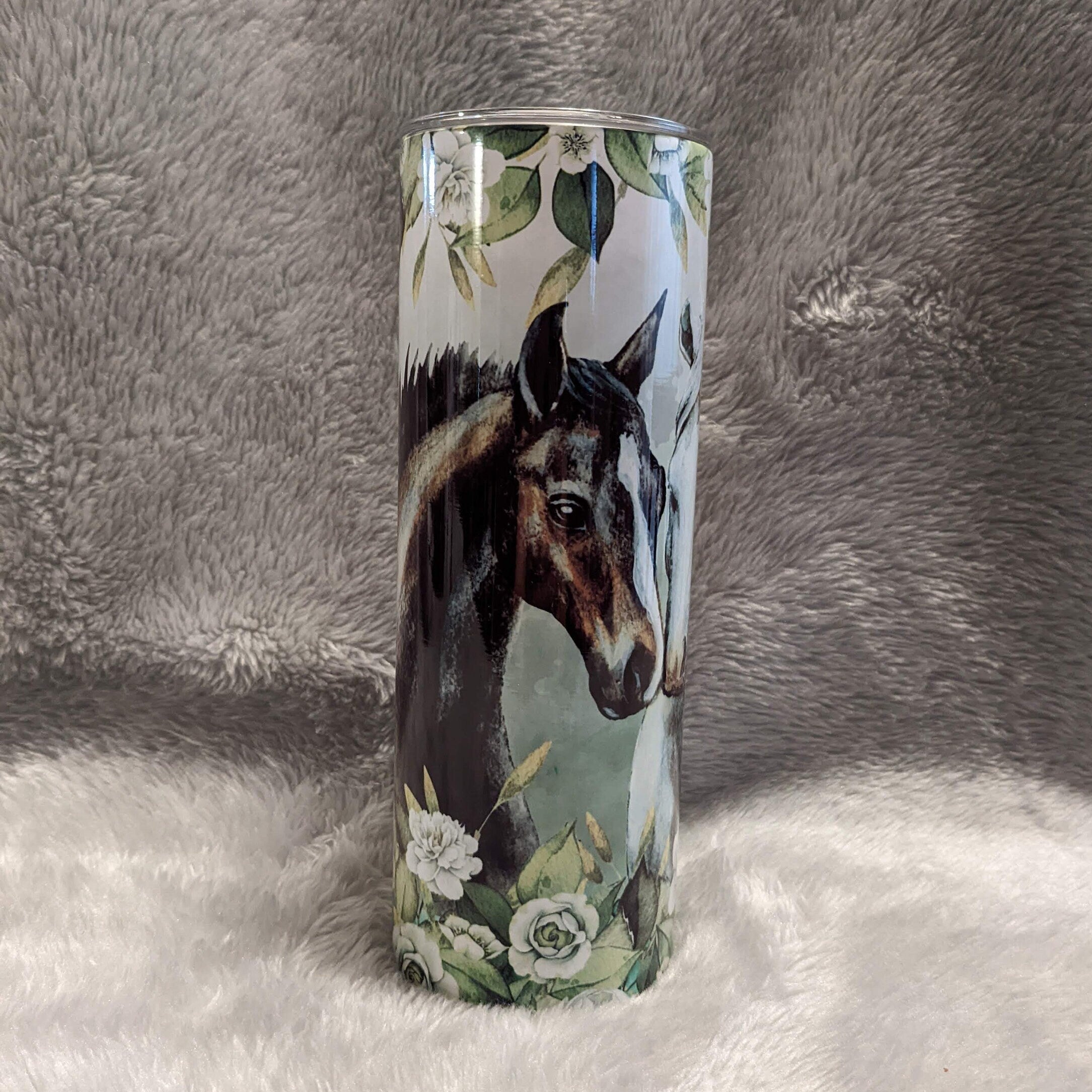 Floral Horse Tumbler 20oz With Reusable Straw, Can Be Personalized