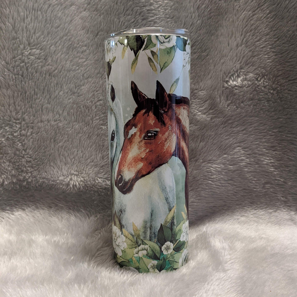 Floral Horse Tumbler 20oz With Reusable Straw, Can Be Personalized