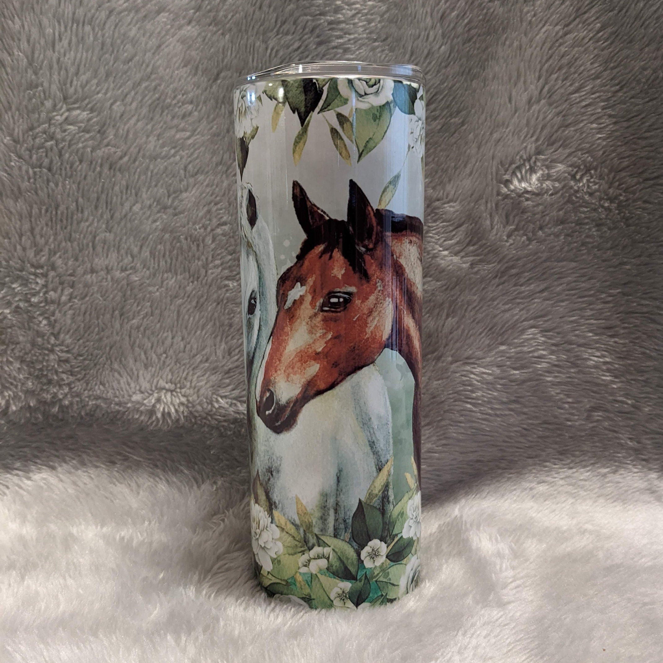 Floral Horse Tumbler 20oz With Reusable Straw, Can Be Personalized