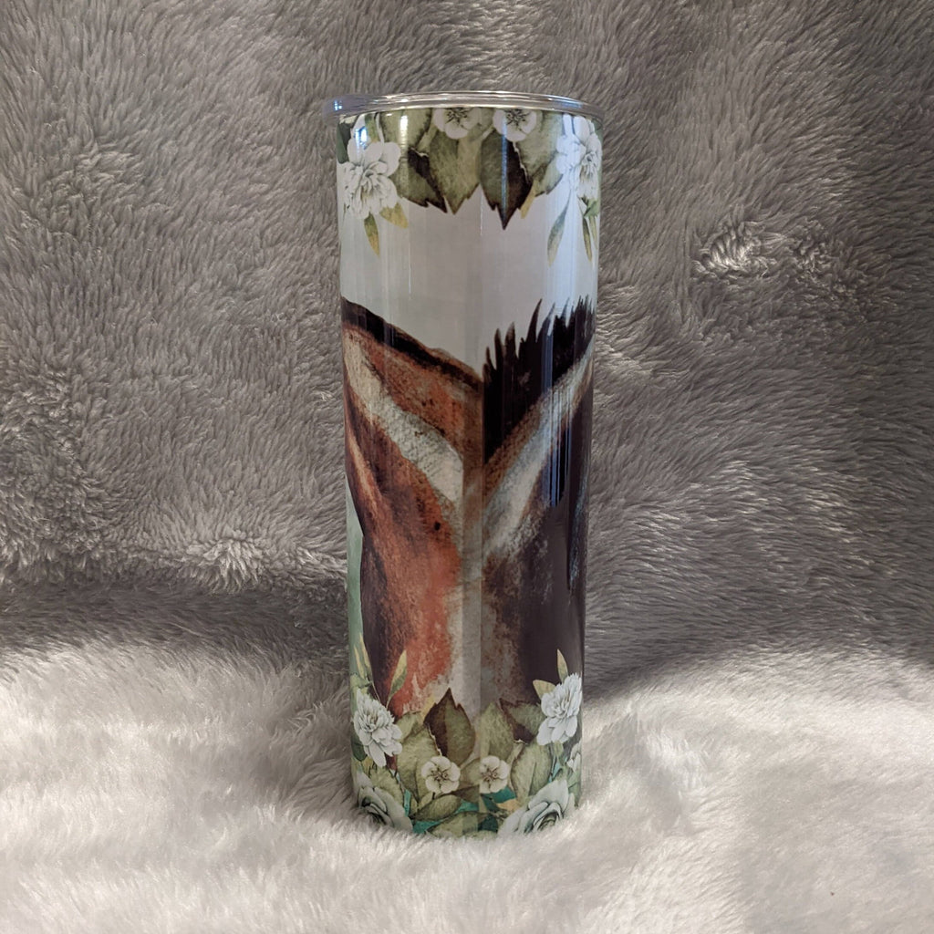 Floral Horse Tumbler 20oz With Reusable Straw, Can Be Personalized