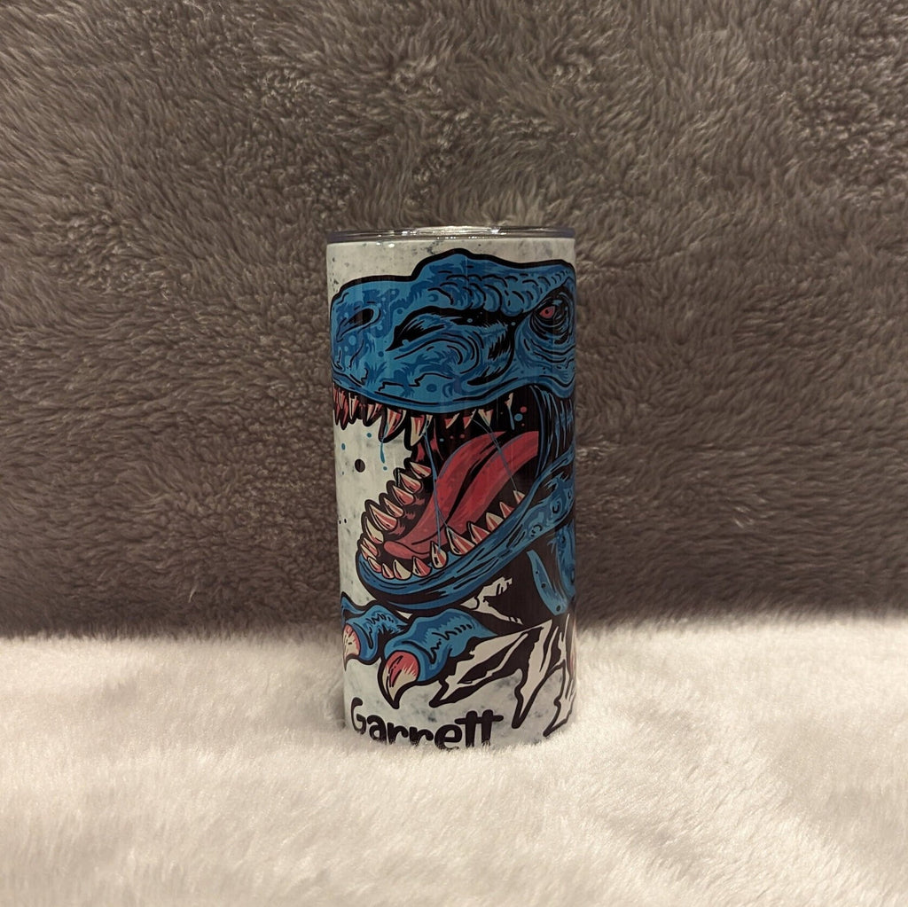 Kids Blue Dinosaur Tumbler 15oz With Reusable Straw, Can Be Personalized