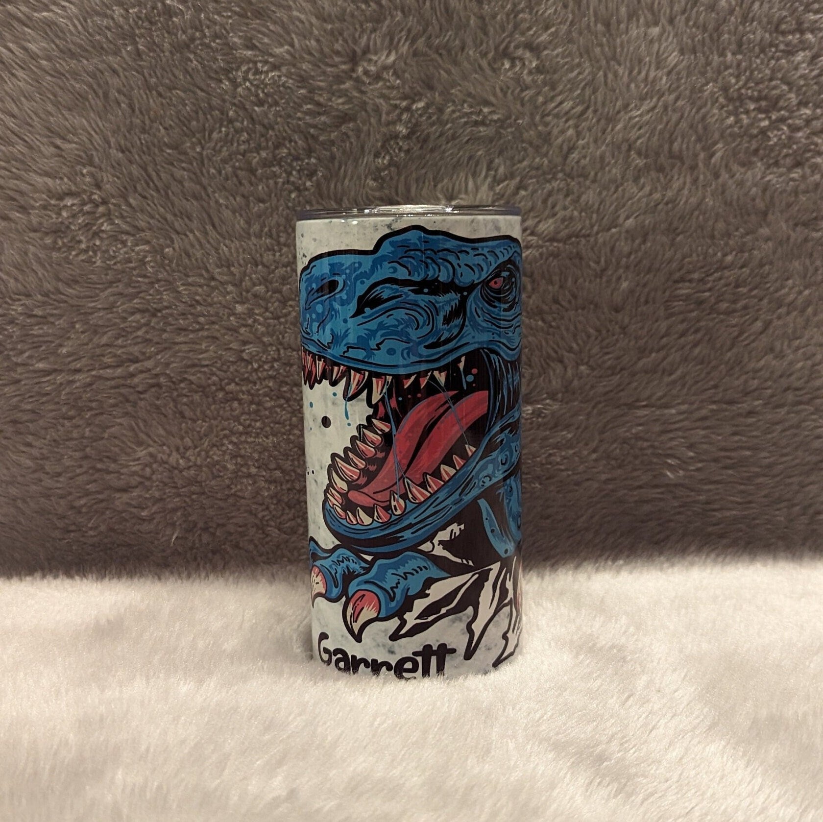 Kids Blue Dinosaur Tumbler 15oz With Reusable Straw, Can Be Personalized