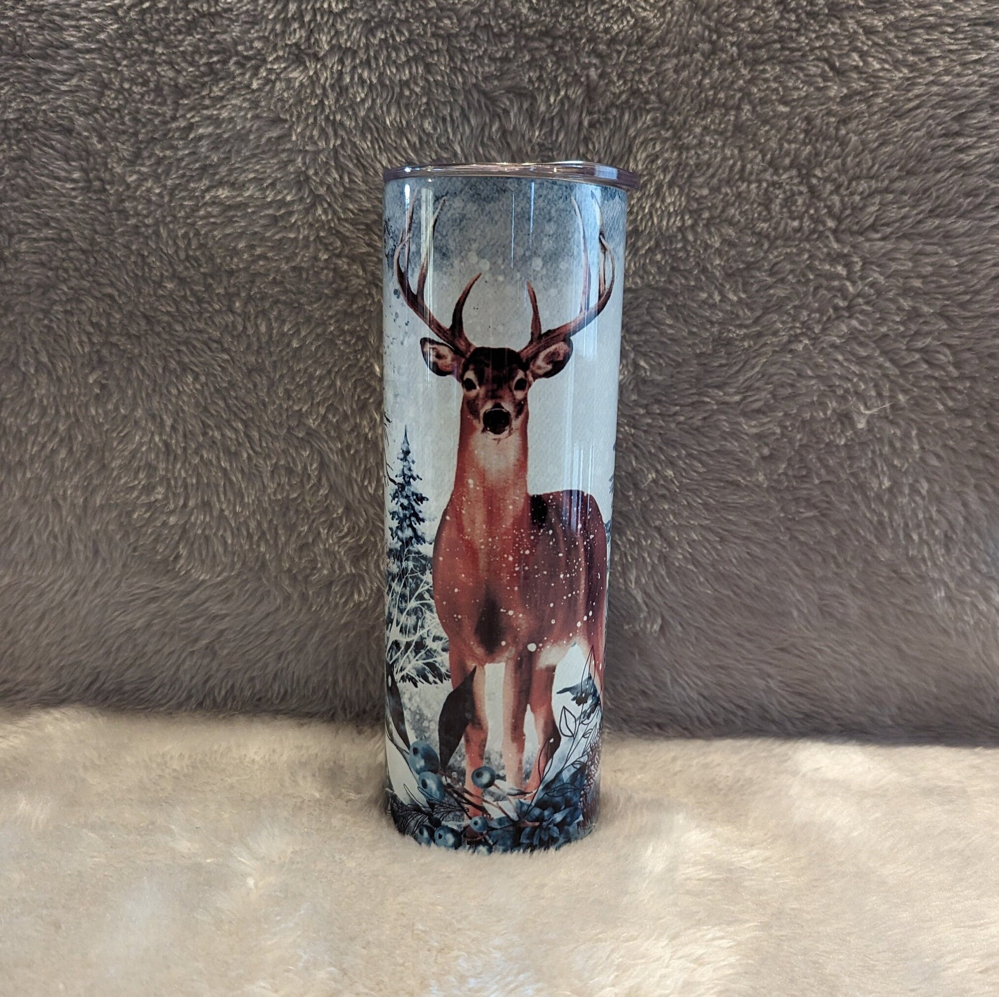 Beautiful Deer In The Snow Tumbler, Deer Cup, Deer Tumbler, Winter Deer Cup, Personalized Tumbler, Deer Cup With Name, Gift For Nature Lover