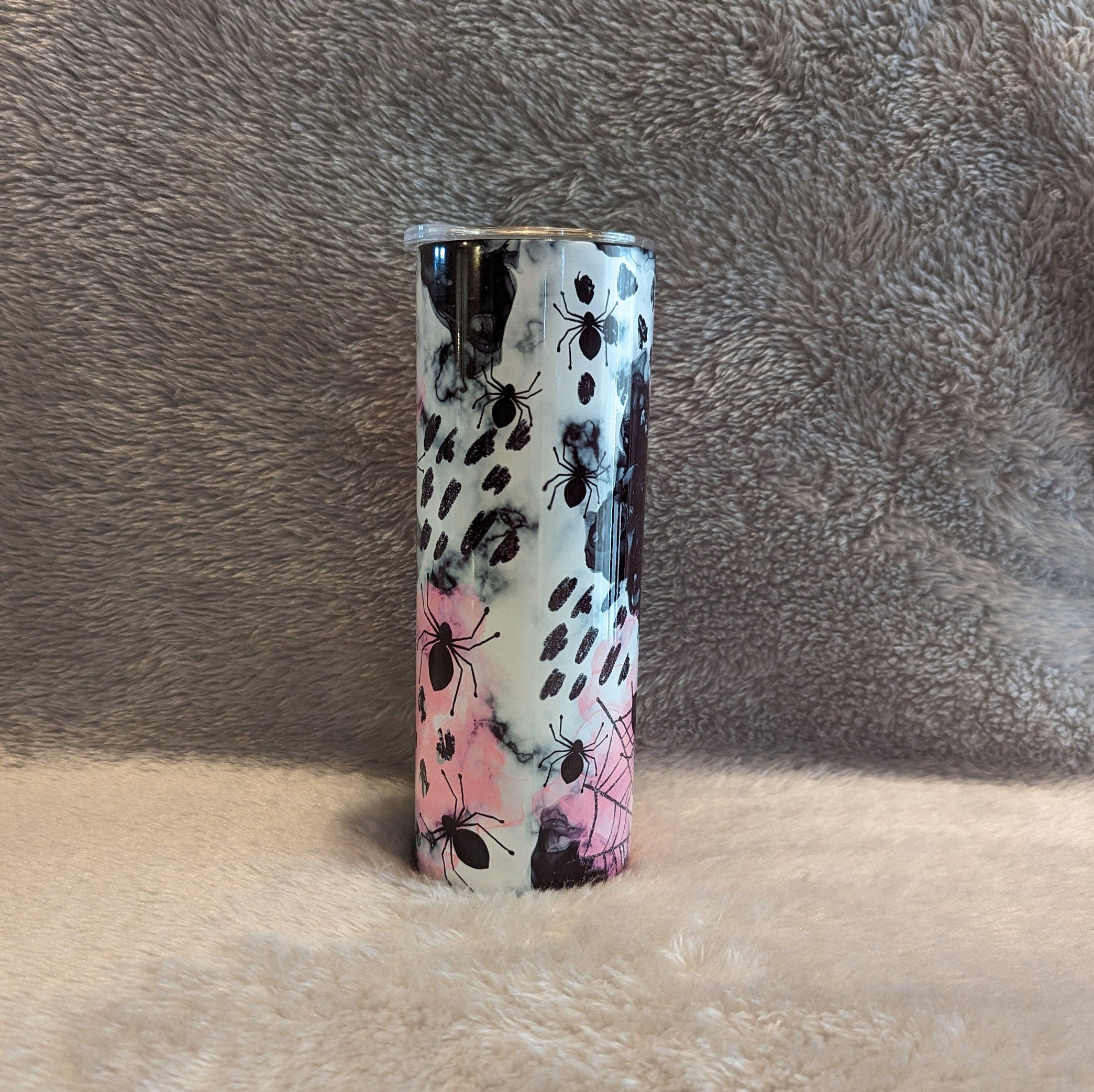 Halloween Tumbler With Spiders 20oz With Reusable Straw, Can Be Personalized
