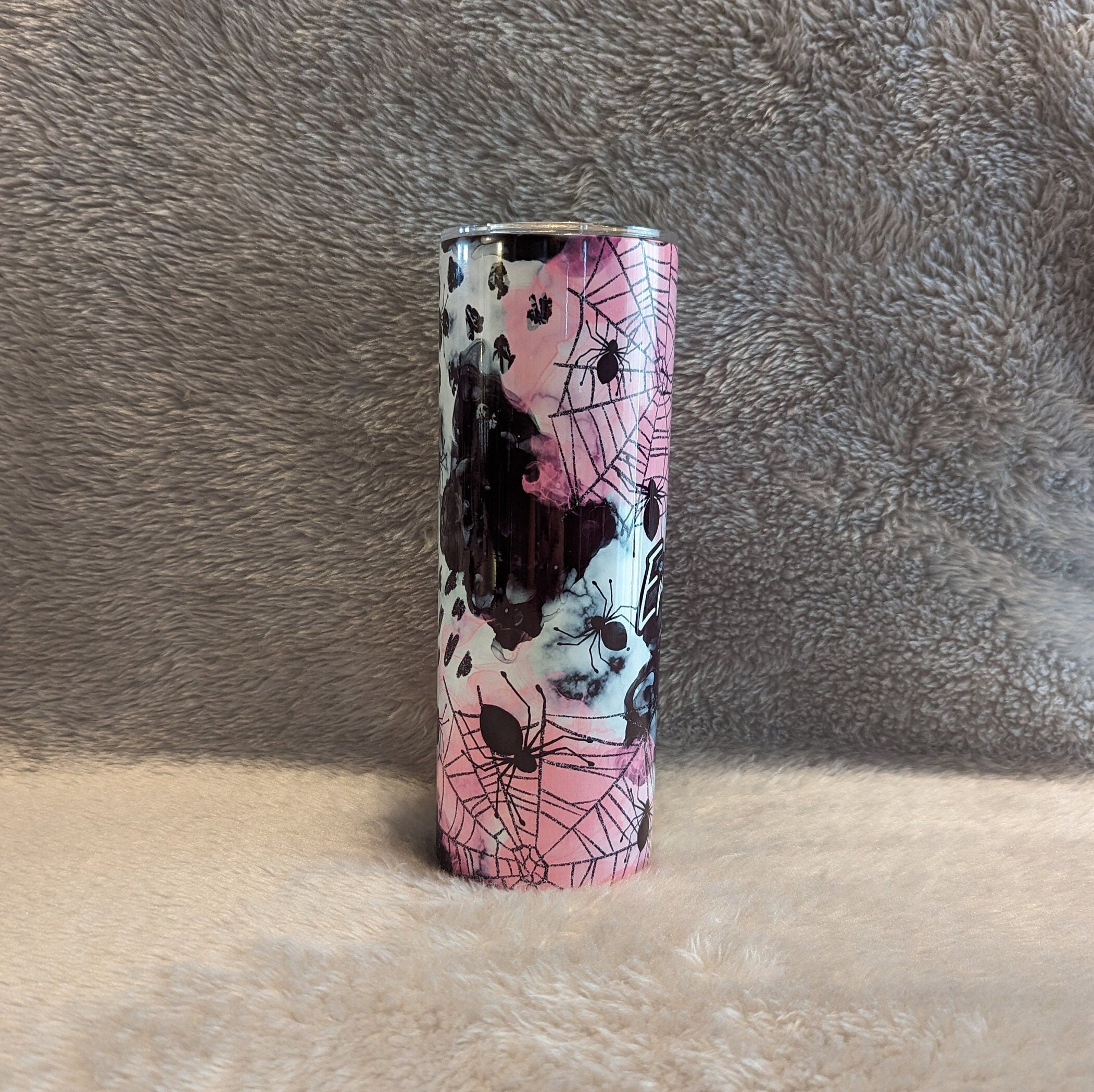 Halloween Tumbler With Spiders 20oz With Reusable Straw, Can Be Personalized