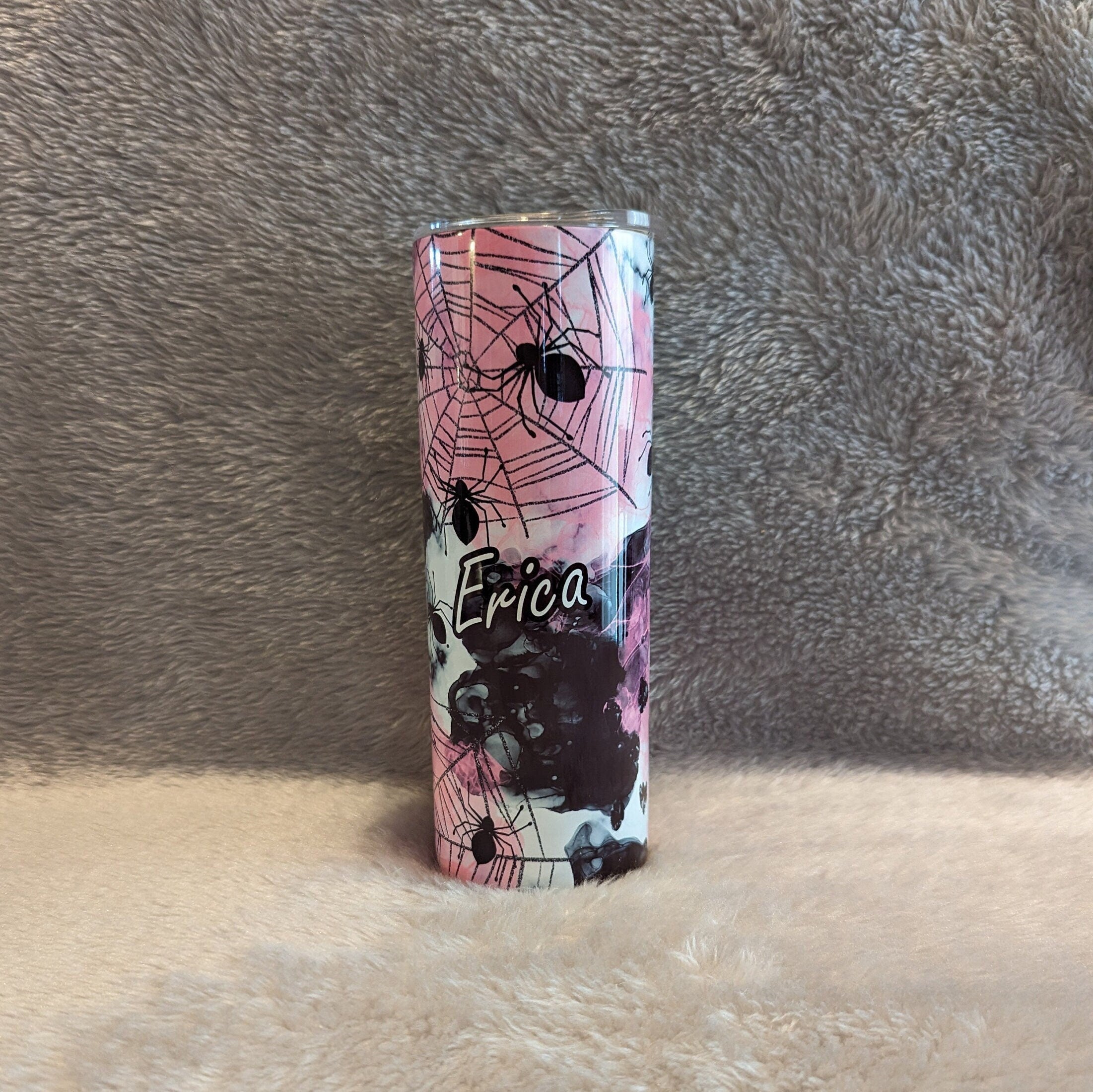 Halloween Tumbler With Spiders 20oz With Reusable Straw, Can Be Personalized