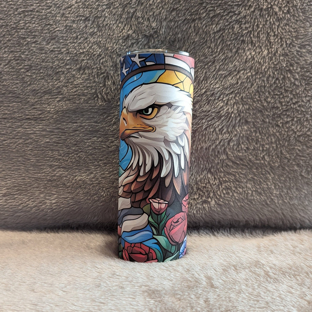 Beautiful Patriotic Eagle Tumbler With A Stained Glass Design, Eagle Cup, Patriotic Eagle Cup, Great Gift For Eagle Lover