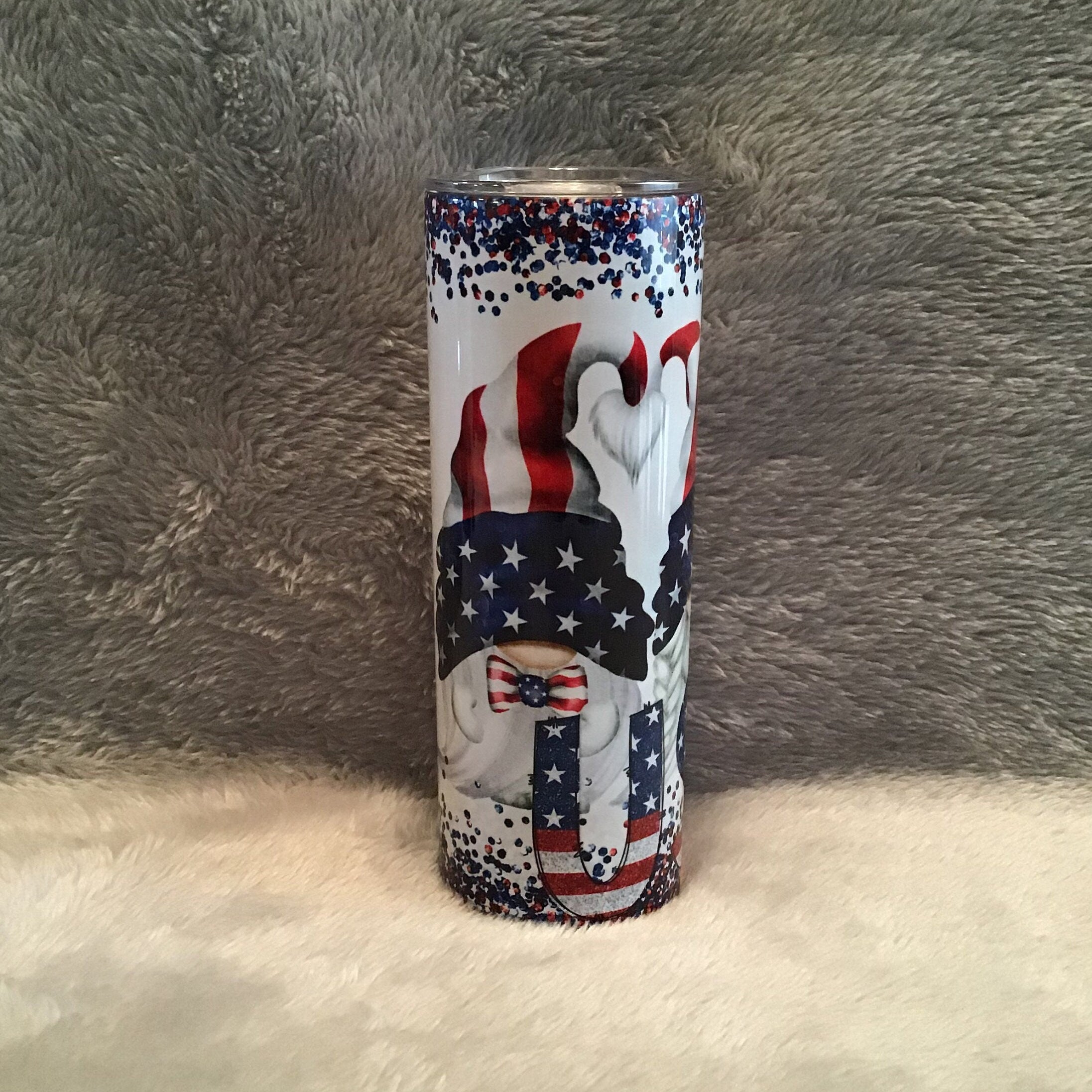 Patriotic Gnome Tumbler Can Be Personalized, Includes Reusable Straw, Gnome Cup With Name, Hot Or Cold Drinks For Home Work Or On The Go
