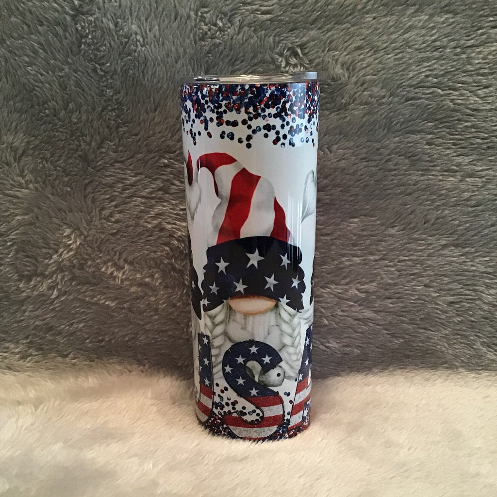 Patriotic Gnome Tumbler Can Be Personalized, Includes Reusable Straw, Gnome Cup With Name, Hot Or Cold Drinks For Home Work Or On The Go