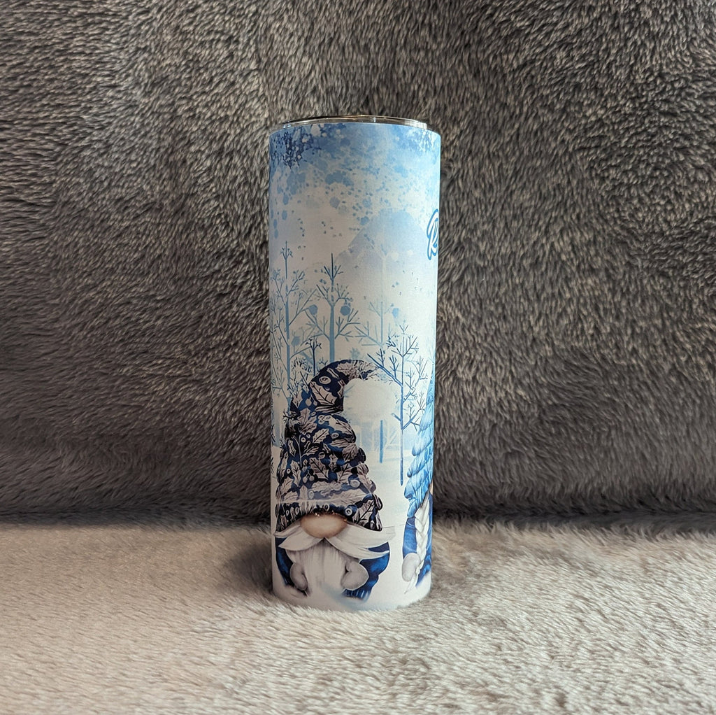 Christmas Gnomes In Blue Tumbler, Gnome Cup With Straw, Gnome Gift, Personalized Gnome Tumbler, Gnome Cup With Name, Personalized Cup