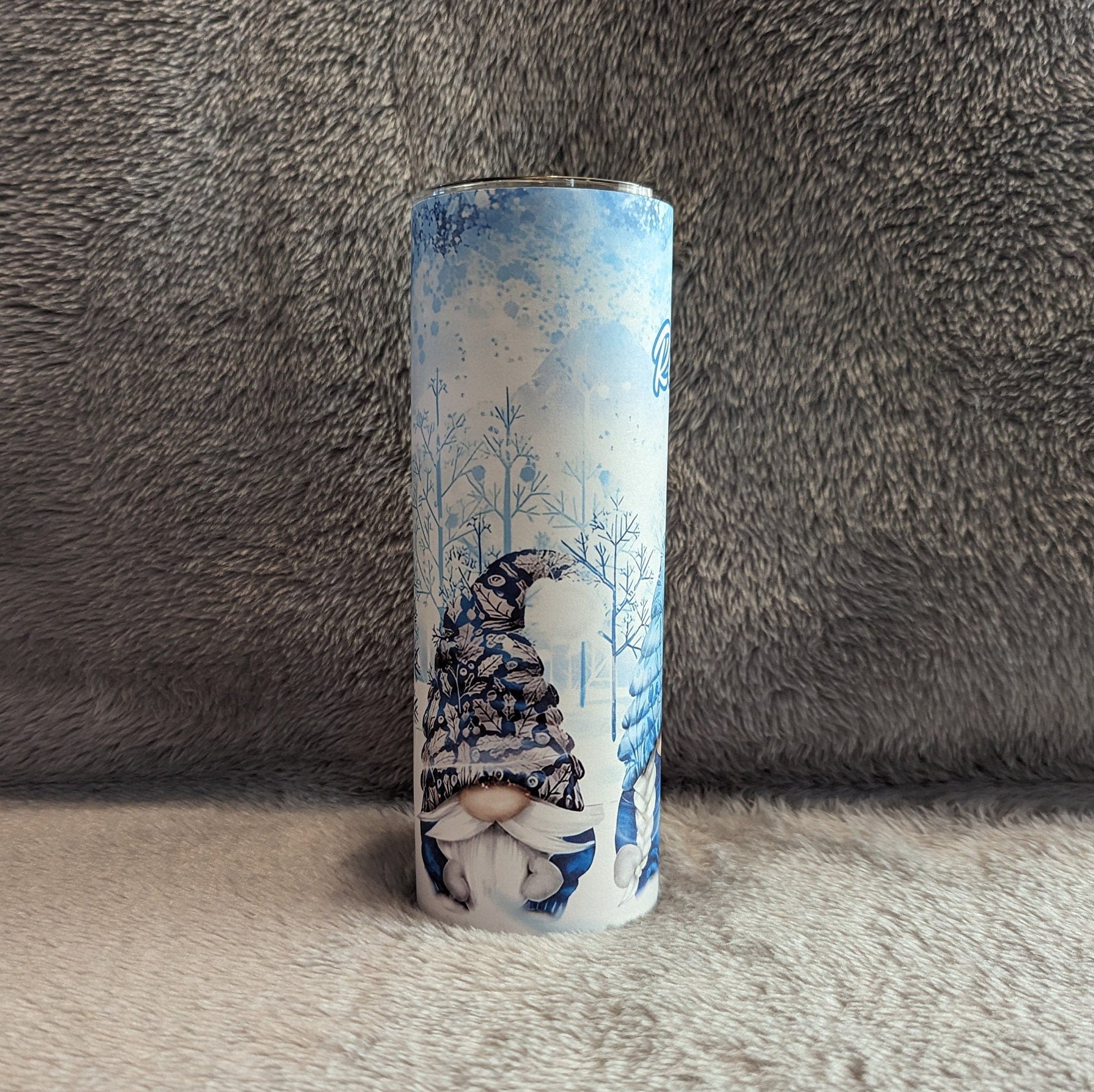 Christmas Gnomes In Blue Tumbler, Gnome Cup With Straw, Gnome Gift, Personalized Gnome Tumbler, Gnome Cup With Name, Personalized Cup