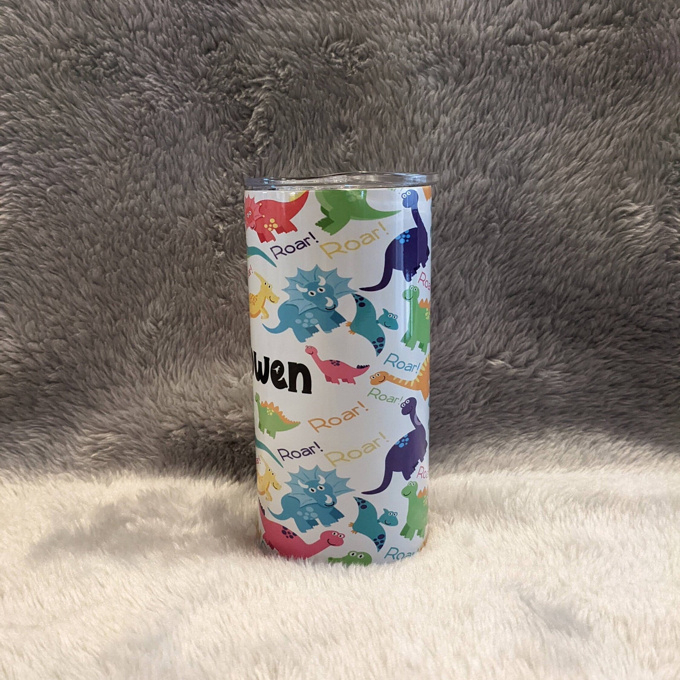 Kids Colorful Dinosaur Tumbler 15oz With Reusable Straw, Can Be Personalized