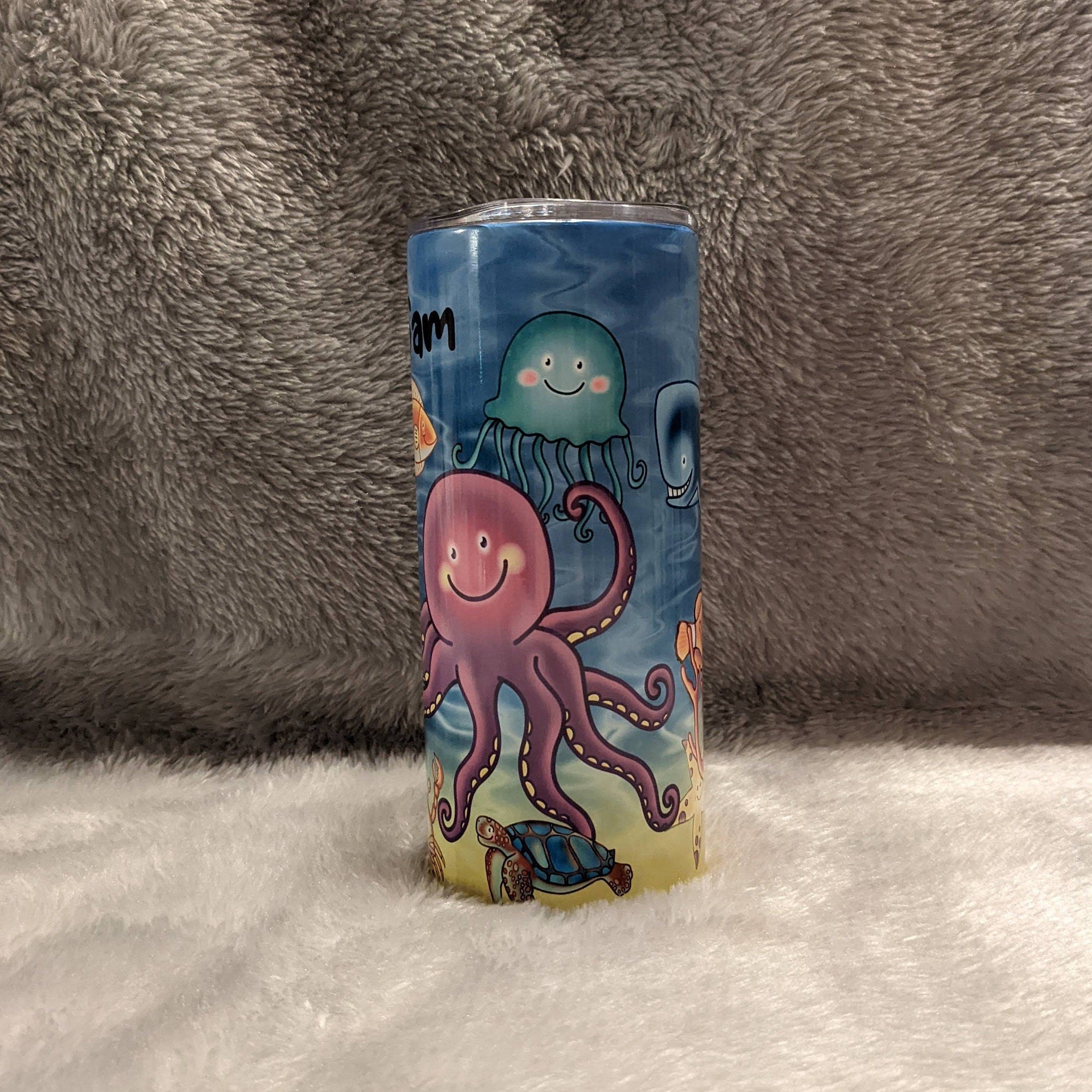Kids Sea life Octopus Tumbler That Can Be Personalized, Sea Animal Cup With Name, For Everyday Use and Includes A Plastic Straw