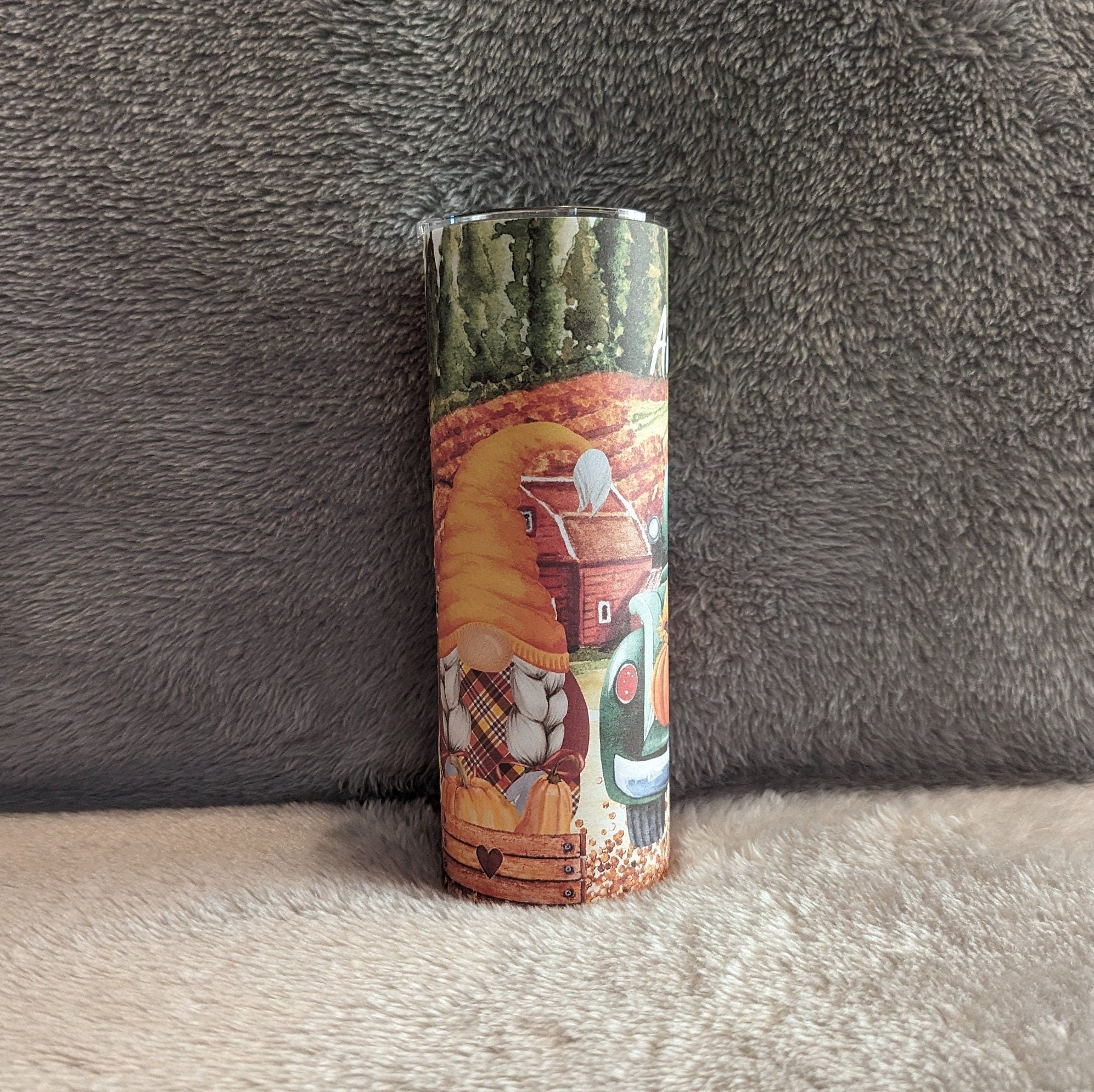 Fall Gnome Tumbler Personalized, Gnome Cup With Name, Gnome Gift, Fall Gift, 20oz Gnome Tumbler With A Reusable Straw, Fall Tumbler