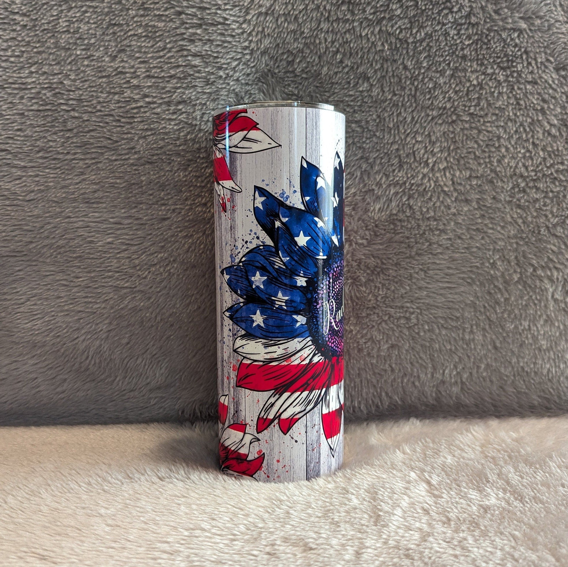 Patriotic Sunflower Tumbler Personalized, Patriotic Sunflower Cup With Name, Patriotic Flower Gift, Gift For Her, Hot Or Cold Drinkware