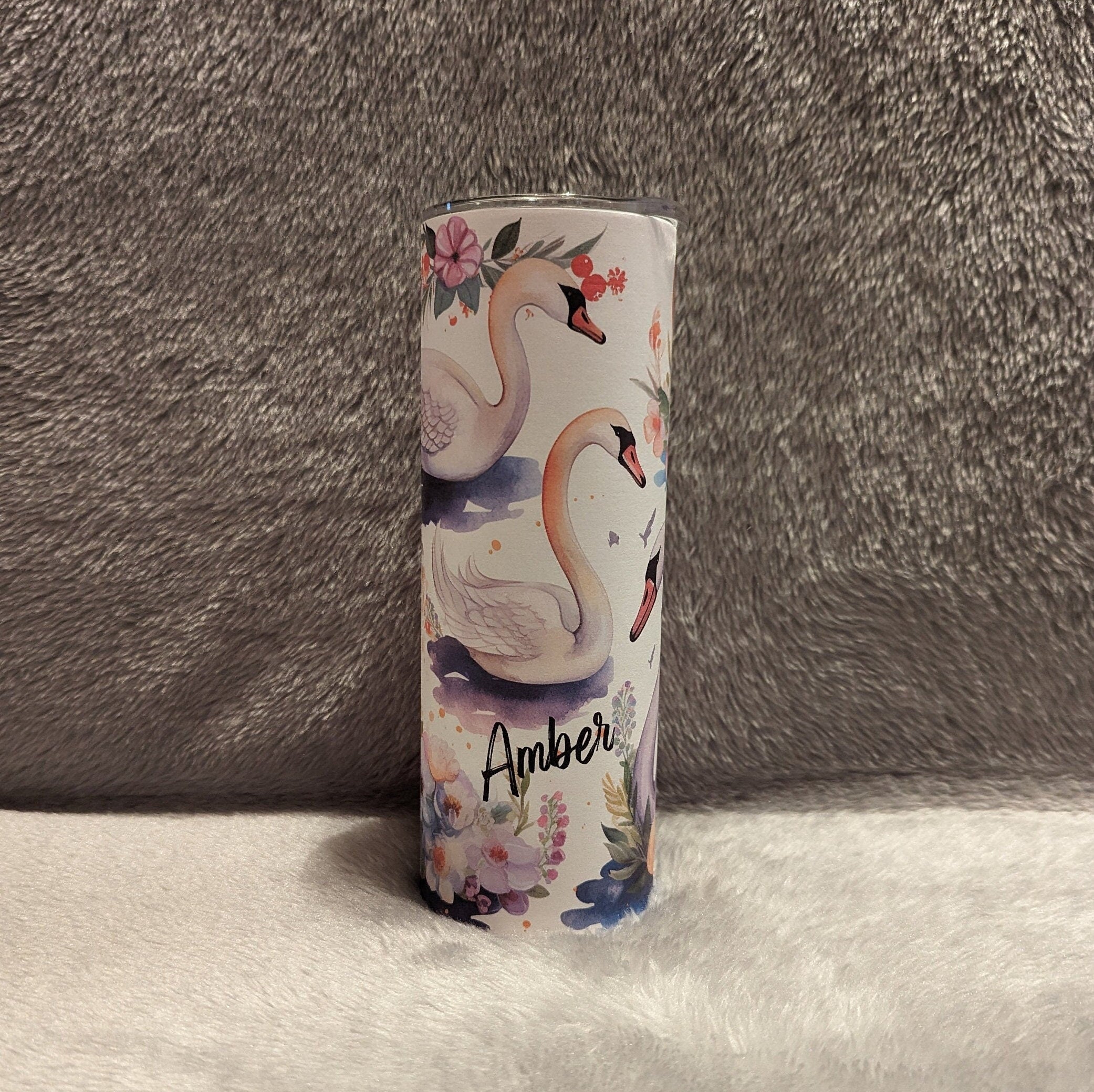 Swan Tumbler With Beautiful Swans, Colorful Swan Tumbler, Personalized Tumbler