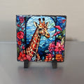 Slate Giraffe Picture With A Stained Glass Design Includes Display Legs