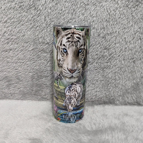 Beautiful White Tiger Tumbler 20oz With Reusable Straw, Can Be Personalized