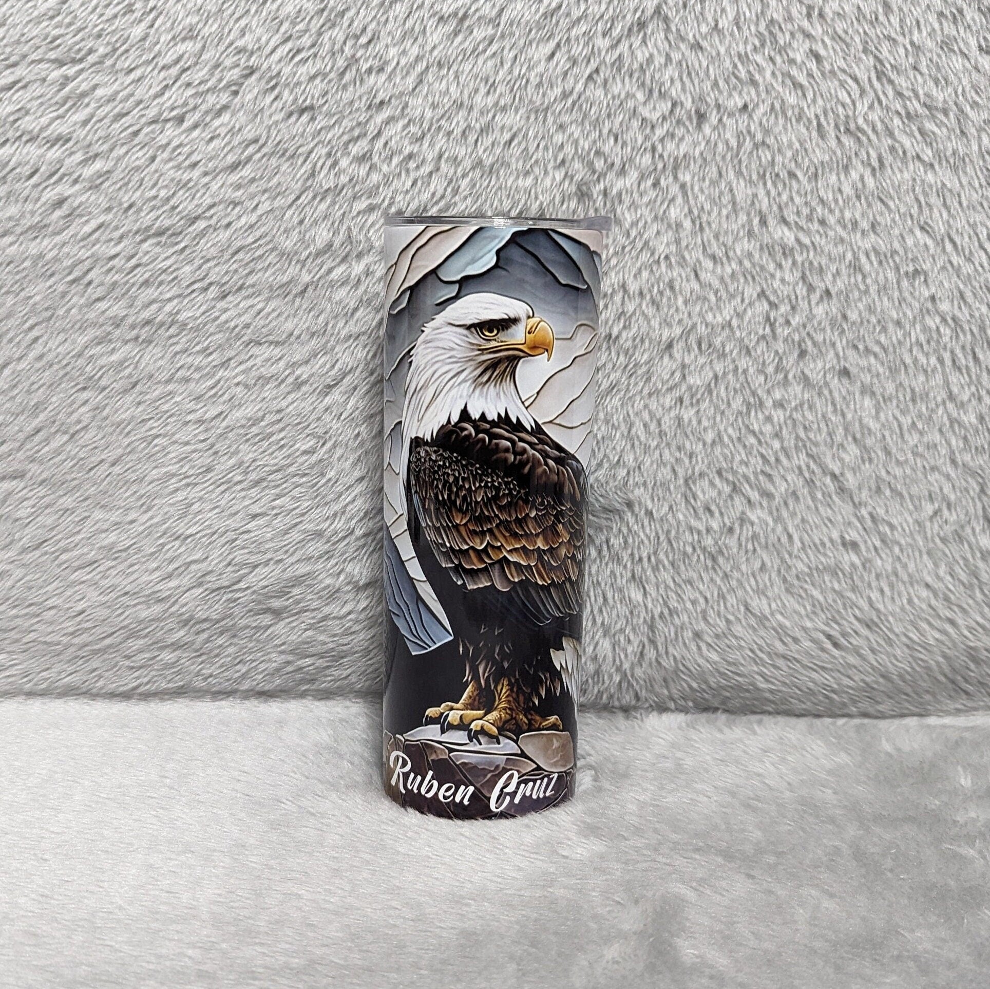 Eagle Tumbler With A Stained Glass Design, Personalized Eagle Cup, Wildlife Tumbler, Eagle Lover Gift, 20oz Tumbler With Straw