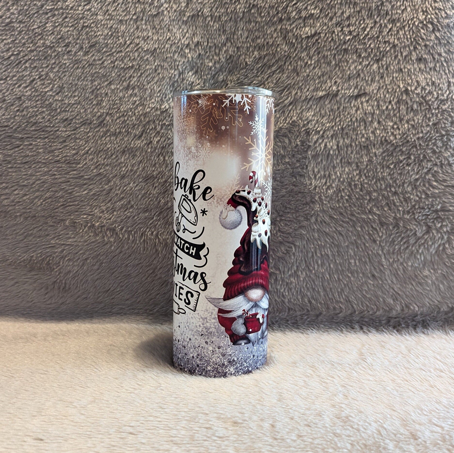 Let's Bake Stuff and Watch Christmas Movies Gnome Tumbler, Gnome Cup, Christmas Gnomes, Christmas Cup, 20oz Tumbler With Reusable Straw