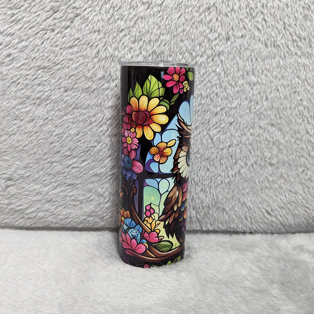 Owl Tumbler With Stained Glass Design 20oz With Reusable Straw, Can Be Personalized