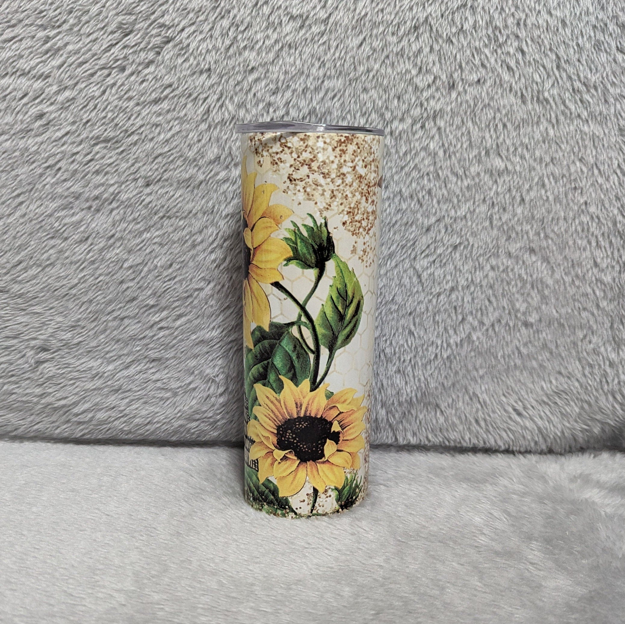 Honey Bee Sunflower Tumbler Can Be Personalized, Bee Cup With Name, Bee Tumbler, Honey Bee With Sunflowers Tumbler, Gift For Bee Keeper