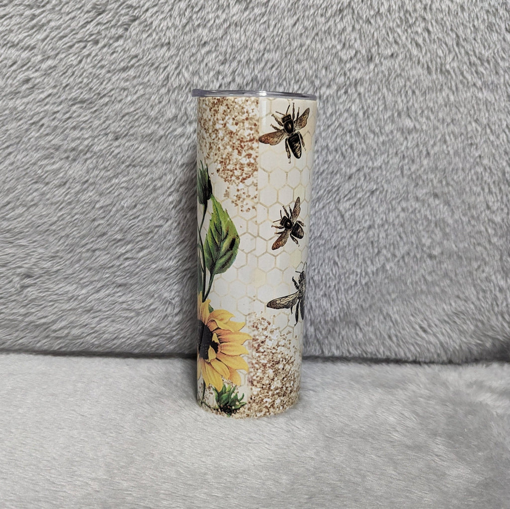 Honey Bee Sunflower Tumbler Can Be Personalized, Bee Cup With Name, Bee Tumbler, Honey Bee With Sunflowers Tumbler, Gift For Bee Keeper