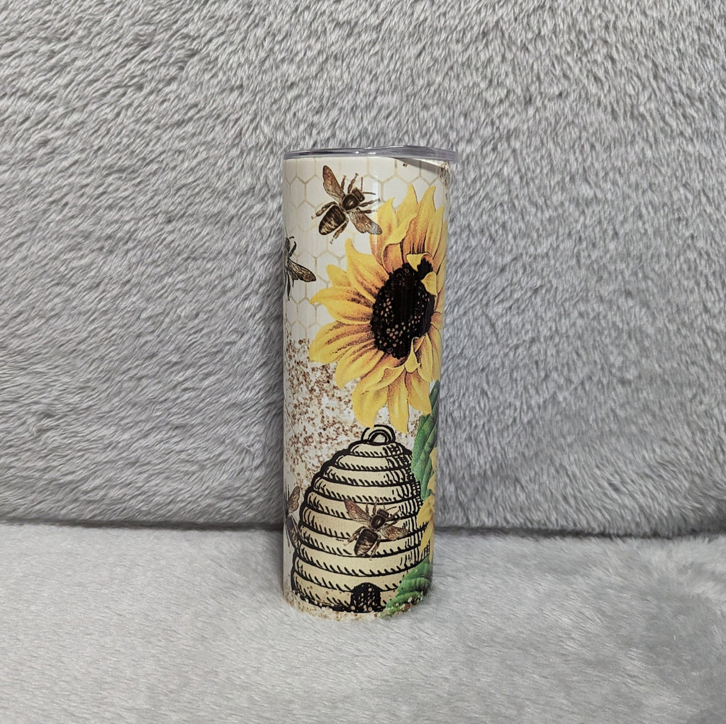 Honey Bee Sunflower Tumbler Can Be Personalized, Bee Cup With Name, Bee Tumbler, Honey Bee With Sunflowers Tumbler, Gift For Bee Keeper