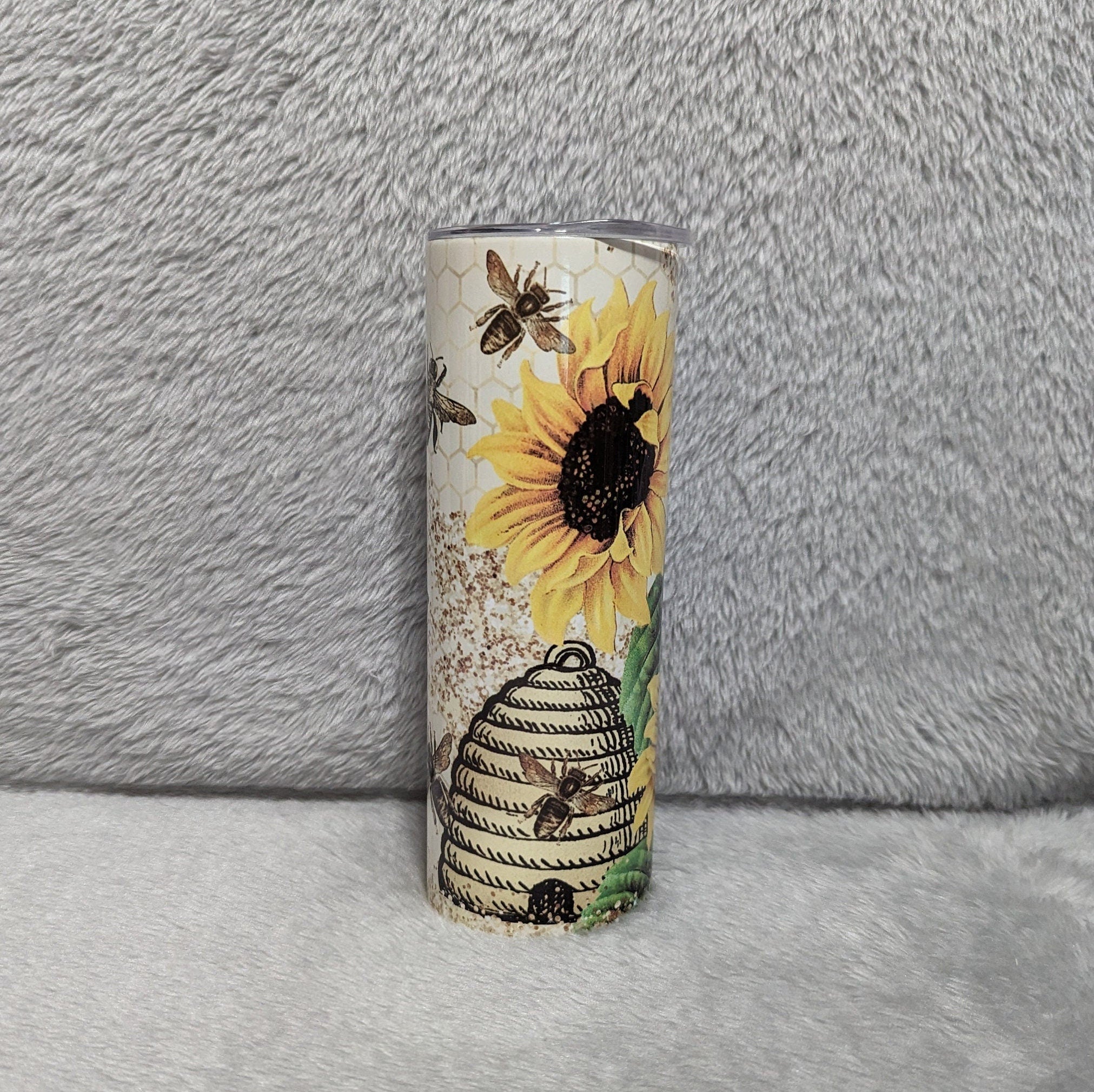 Honey Bee Sunflower Tumbler Can Be Personalized, Bee Cup With Name, Bee Tumbler, Honey Bee With Sunflowers Tumbler, Gift For Bee Keeper