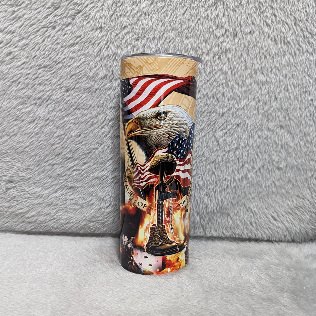 Because Of The Brave Eagle Tumbler, Veteran Eagle Cup, Eagle Tumbler, Eagle Gift, Gift For Her, Gift For Him, 20oz Tumbler With Straw