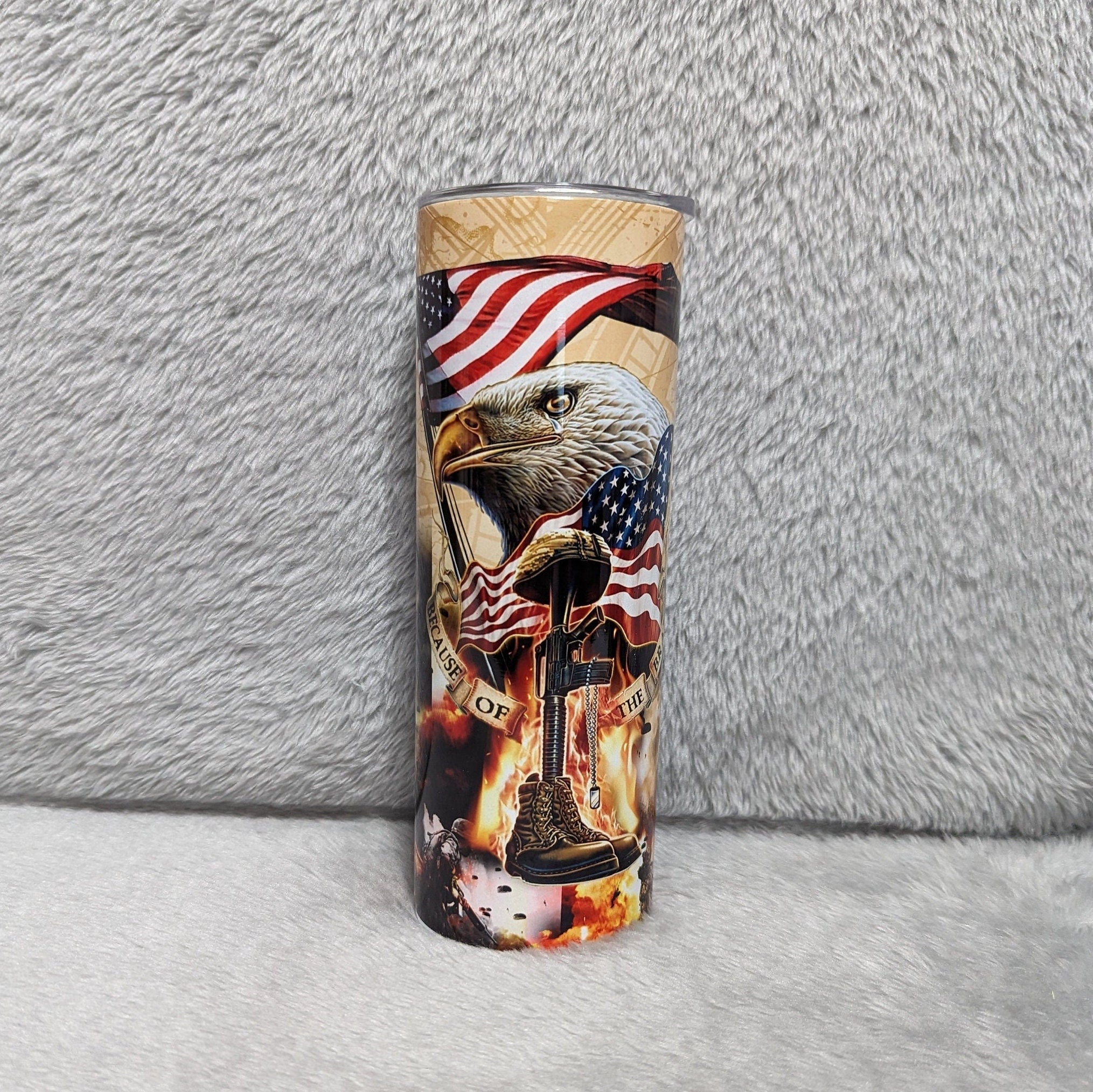 Because Of The Brave Eagle Tumbler, Veteran Eagle Cup, Eagle Tumbler, Eagle Gift, Gift For Her, Gift For Him, 20oz Tumbler With Straw
