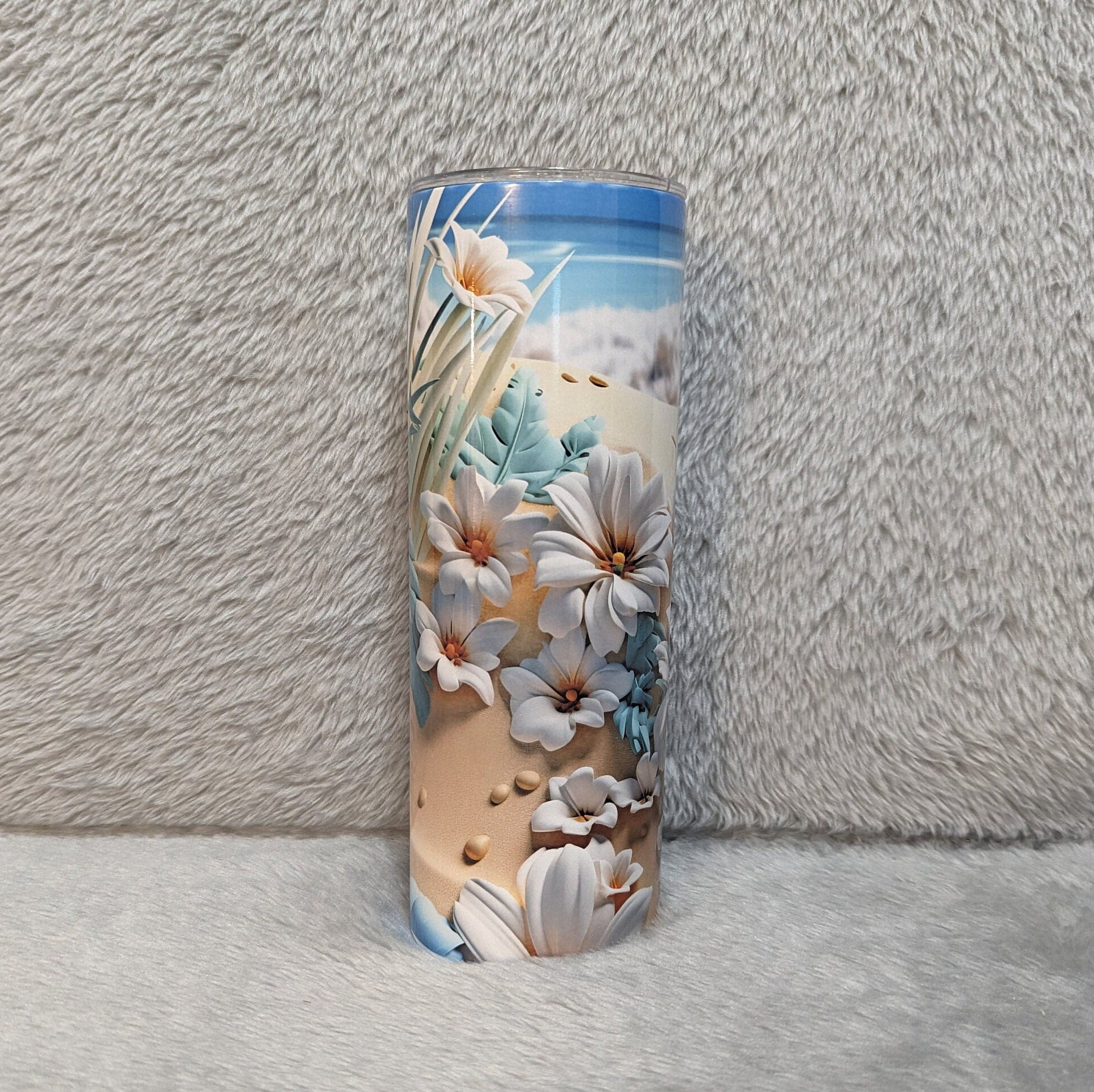 Beach Tumbler 20oz With Reusable Straw, Can Be Personalized