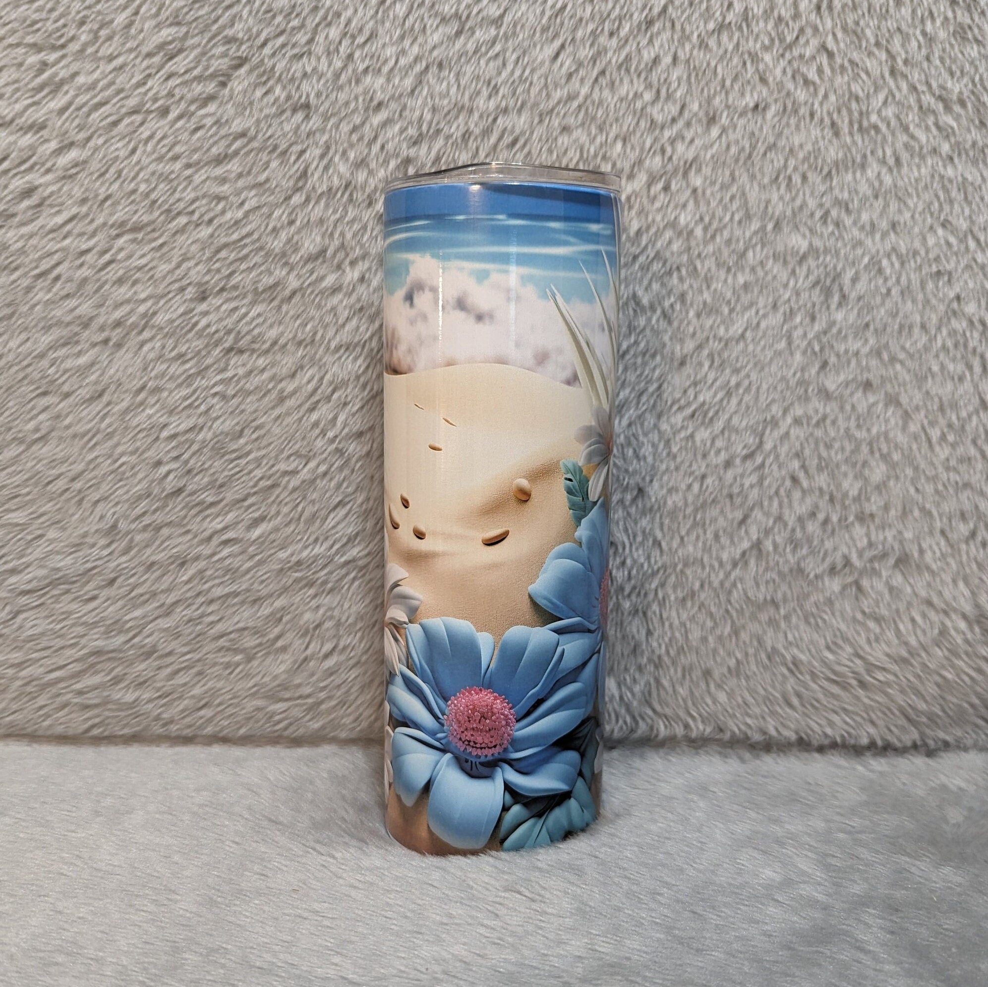 Beach Tumbler 20oz With Reusable Straw, Can Be Personalized