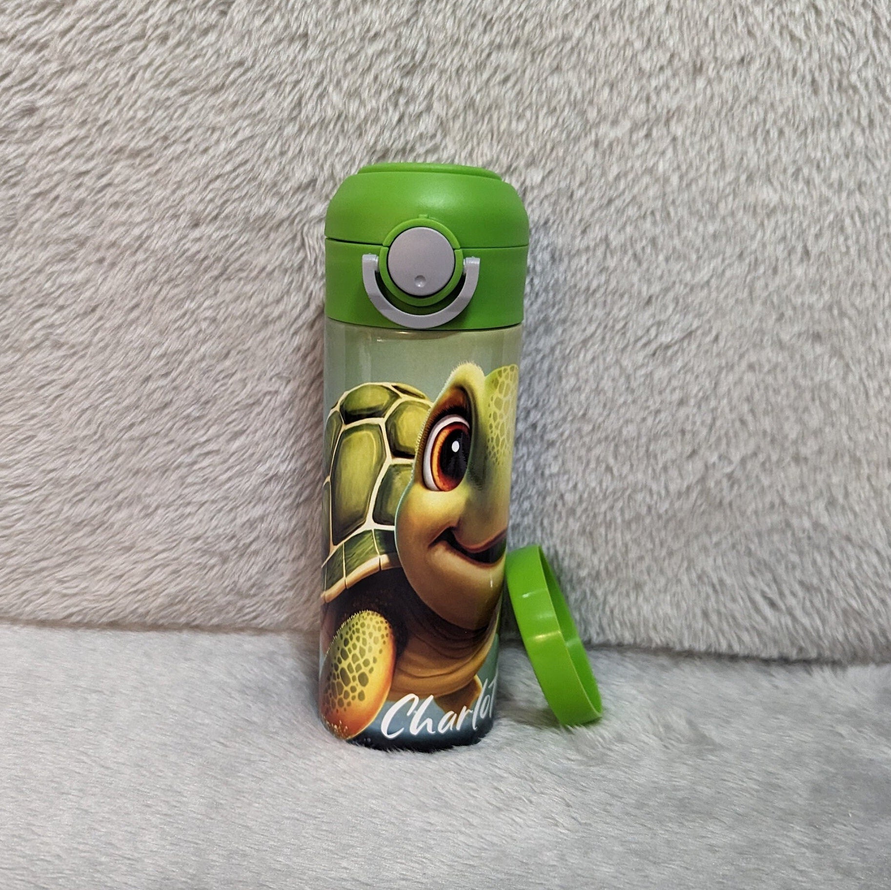 Kids Turtle Water Bottle 12oz With Reusable Straw Can Be Personalized