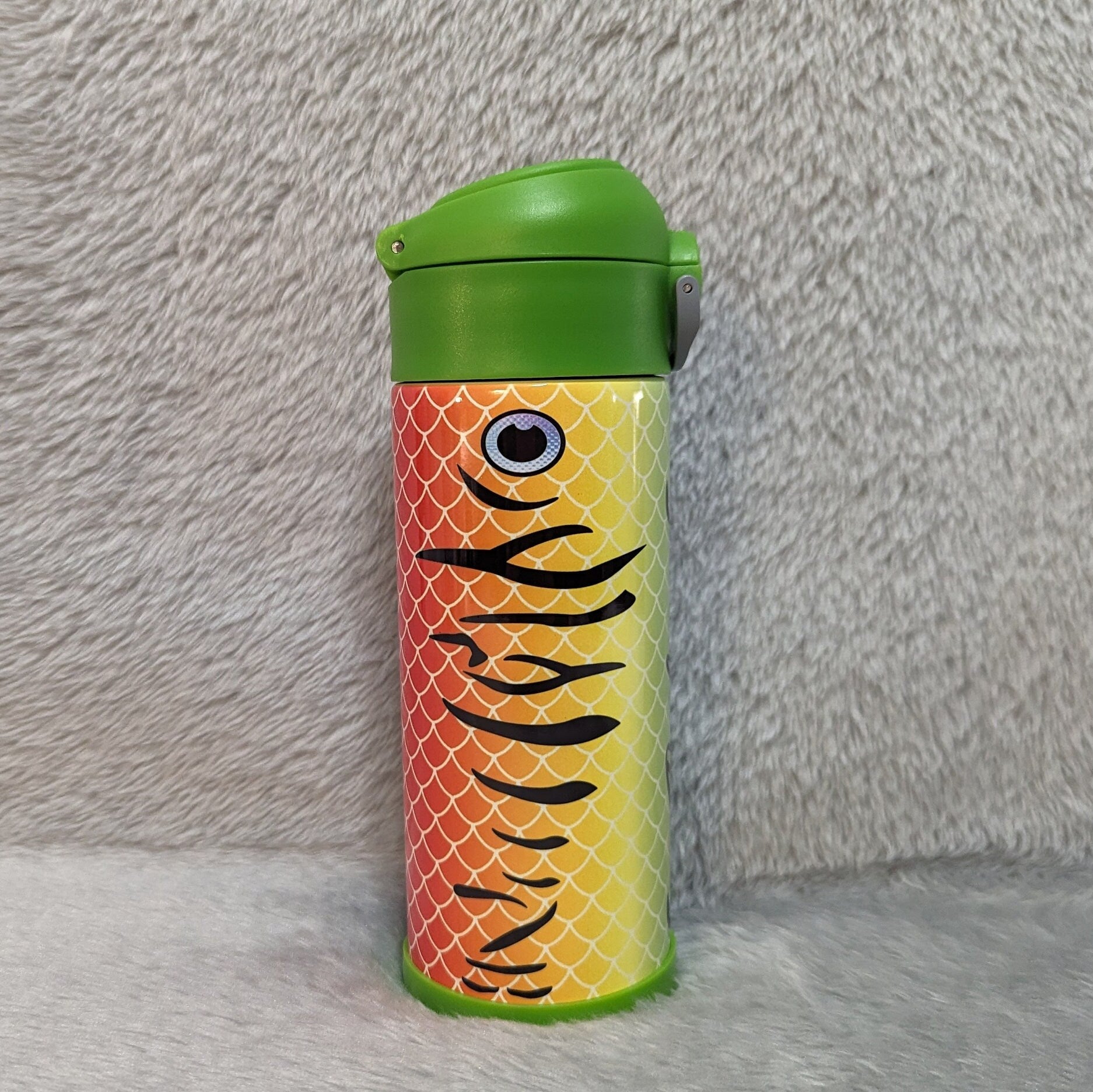 Kids Fishing Lure Water Bottle 12oz With Reusable Straw Can Be Personalized