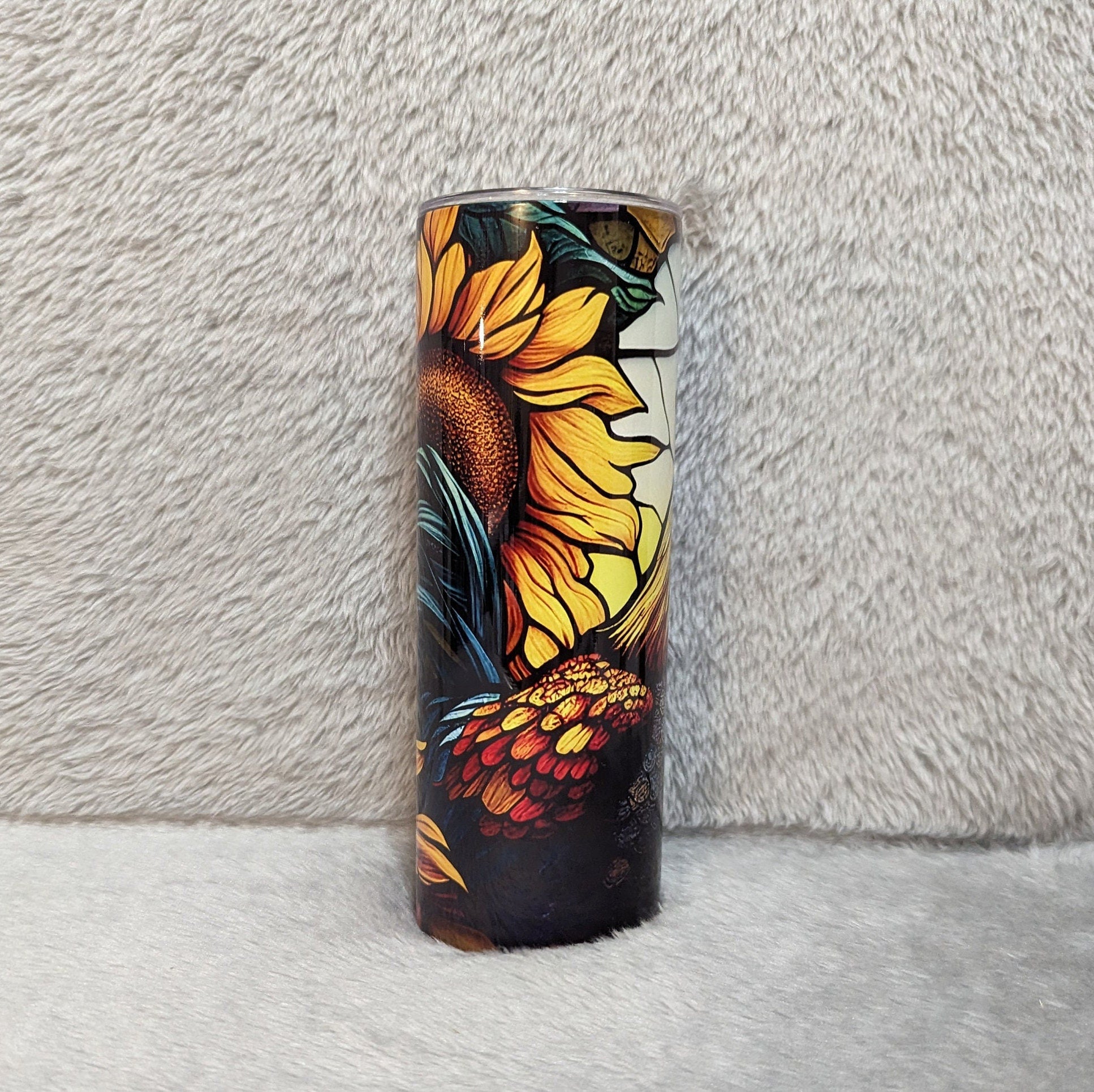 Colorful Rooster Tumbler With A Stained Glass Design 20oz With Reusable Straw, Can Be Personalized