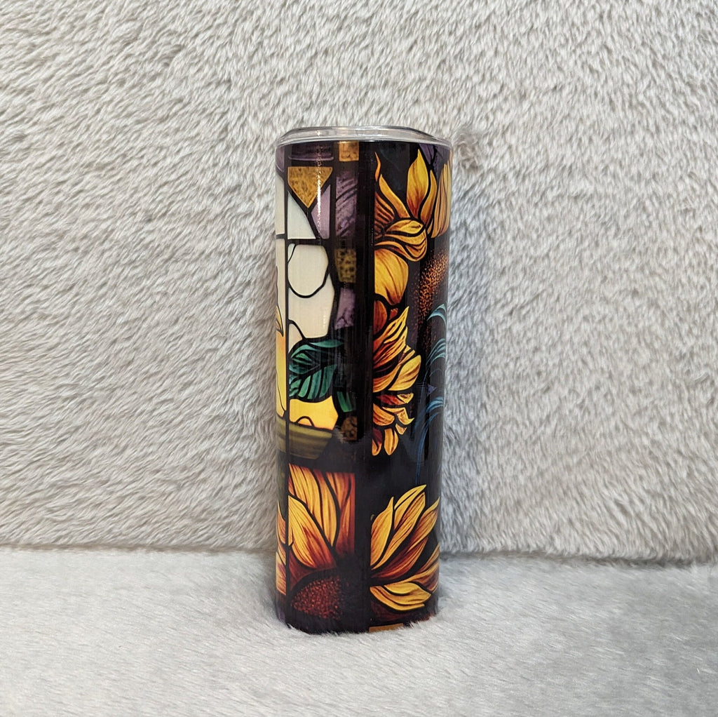 Colorful Rooster Tumbler With A Stained Glass Design 20oz With Reusable Straw, Can Be Personalized